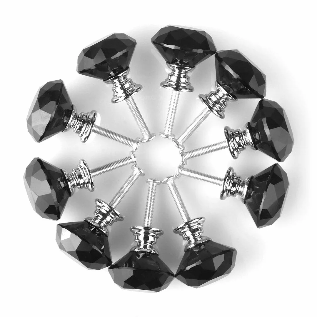 Sourcingmap Kształt diamentu szkło kryształowe 30 mm szafka kuchenna drzwi gałka szuflady szafka komoda szafa uchwyt do ciągnięcia ze śrubami, 10 szt. czarny