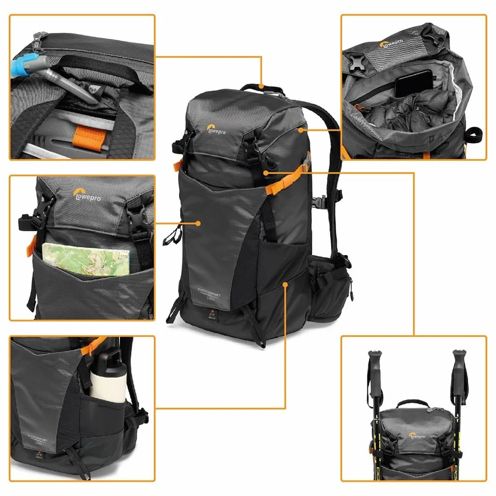 Lowepro PhotoSport BP 15L AW III, plecak turystyczny na aparat z dostępem na boku, ze zdejmowaną wkładką na aparat, z systemem pasków akcesoriów, kolor szary, do bezlusterkowego aparatu, kompatybilny z Sony α6000