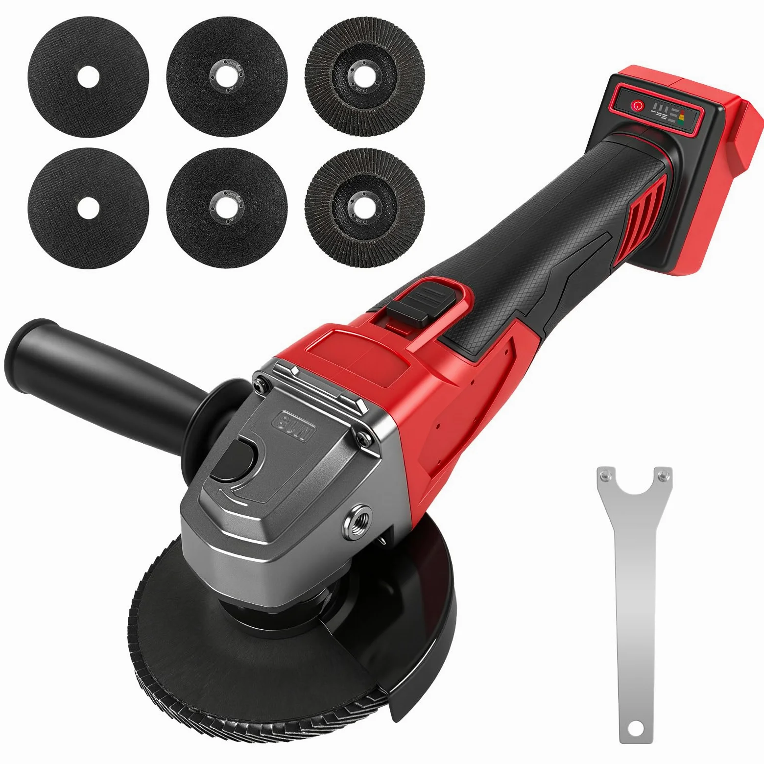Akumulatorowa szlifierka kątowa do Milwaukee 18 V, 125 mm, bezszczotkowa, 3 prędkości, 12 000 obr./min z 4 M14 do 5/20,3 cm-11 wrzeciono, akumulatorowa szlifierka kątowa do cięcia, szlifowania i
