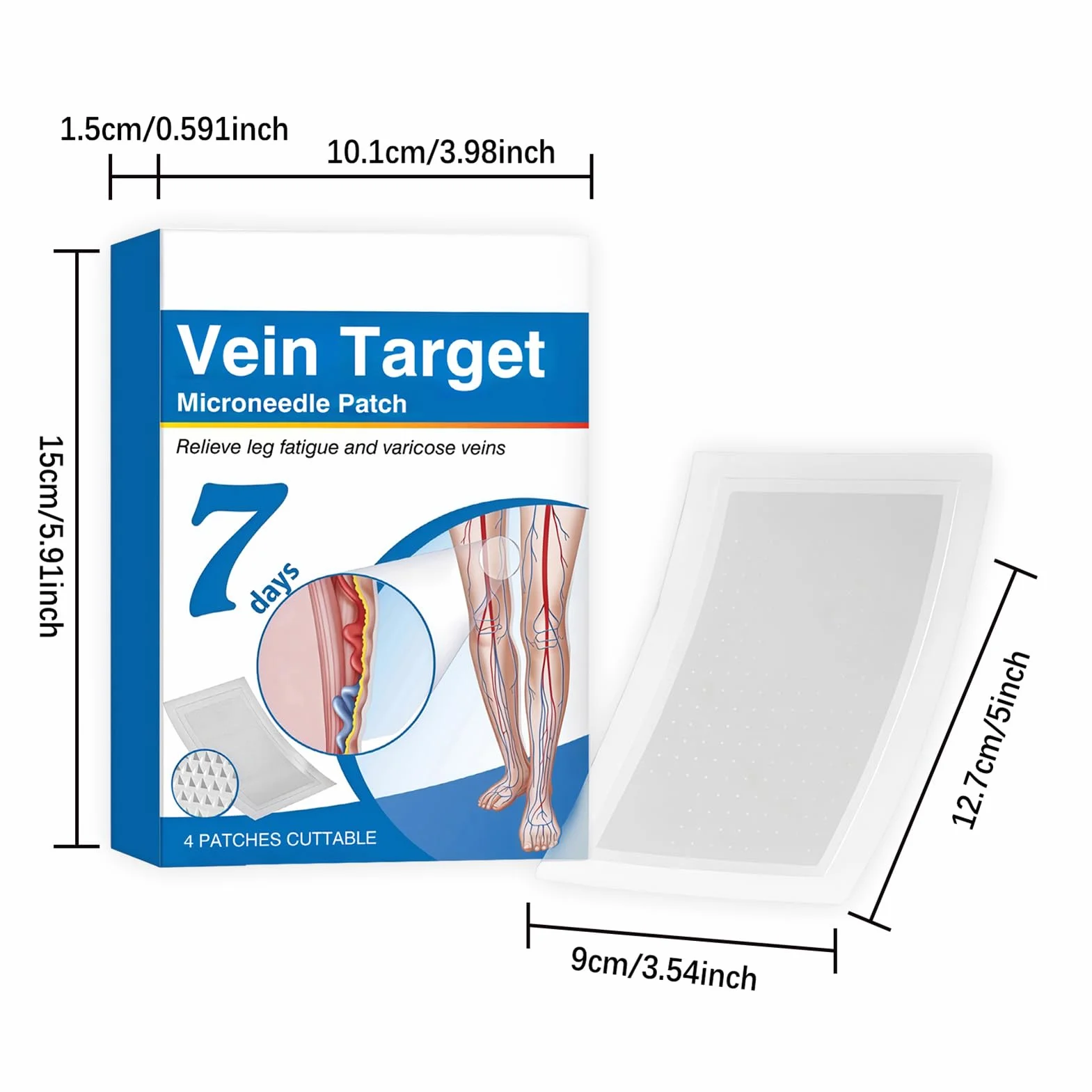 Vein Target plastry z mikroigłami | Zaawansowane plastry na żylaki | 4 sztuki Naturalne Długotrwałe Oddychające Łagodzenie Dyskomfortu Podkładki na Nogi Dla Mężczyzn Kobiet Dorosłych Seniorów