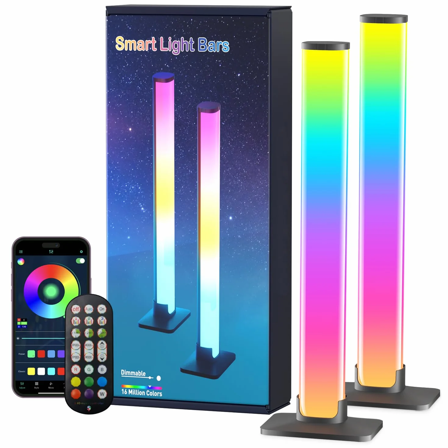 Barhootao Listwa świetlna RGB, inteligentna listwa świetlna LED do sypialni, 16 milionów kolorów, trzy tryby sterowania, dynamiczny tryb synchronizacji muzyki, 213 predefiniowanych trybów,