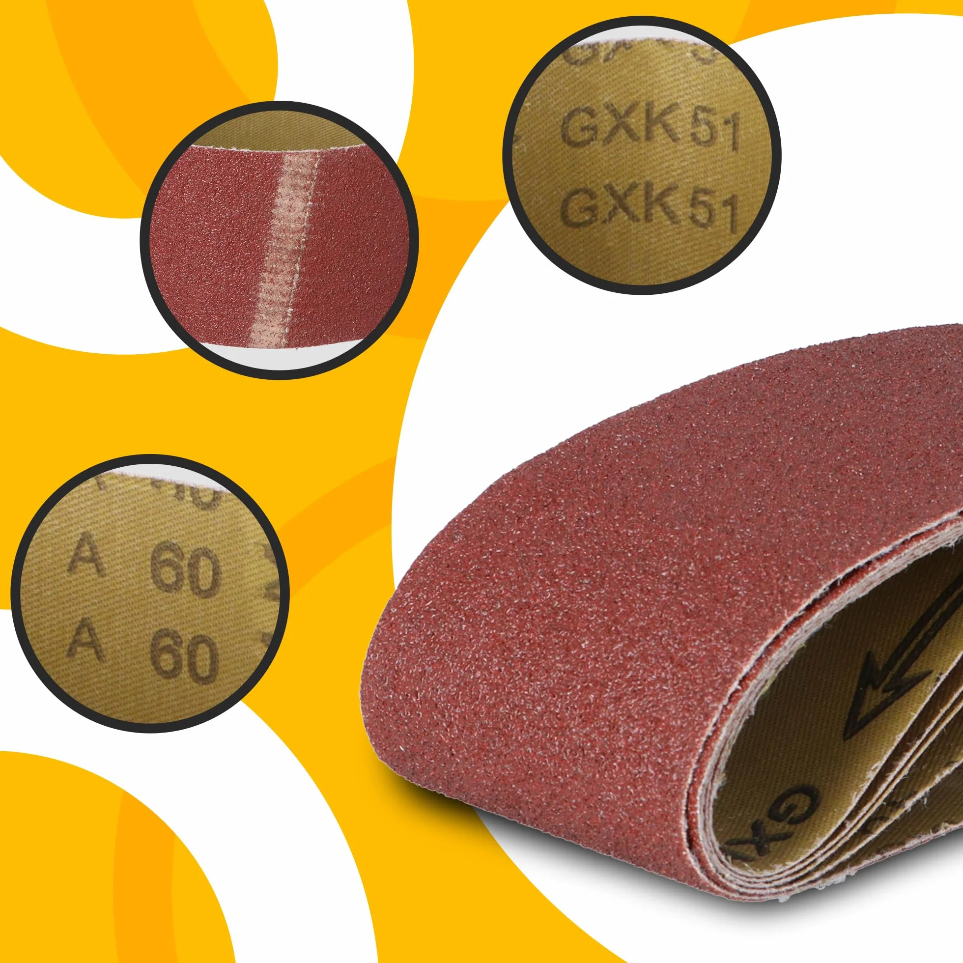 5x Pas Bezkońcowy 75x533 mm P60 Taśma Szlifierska Papier Ścierny Szlifierki Taśmowej Szlifowania Ostrzenia Usuwania Rdzy Zdzierania Wytrzymała Tkanina