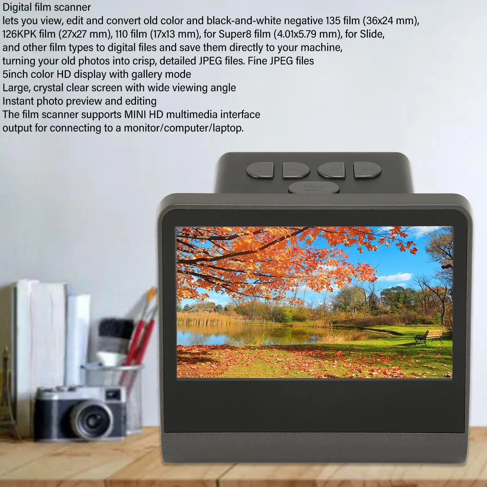 Cyfrowy Skaner do Slajdów 5-calowy Ekran LCD 48 MP USB C/Mini 135 126KPK 110