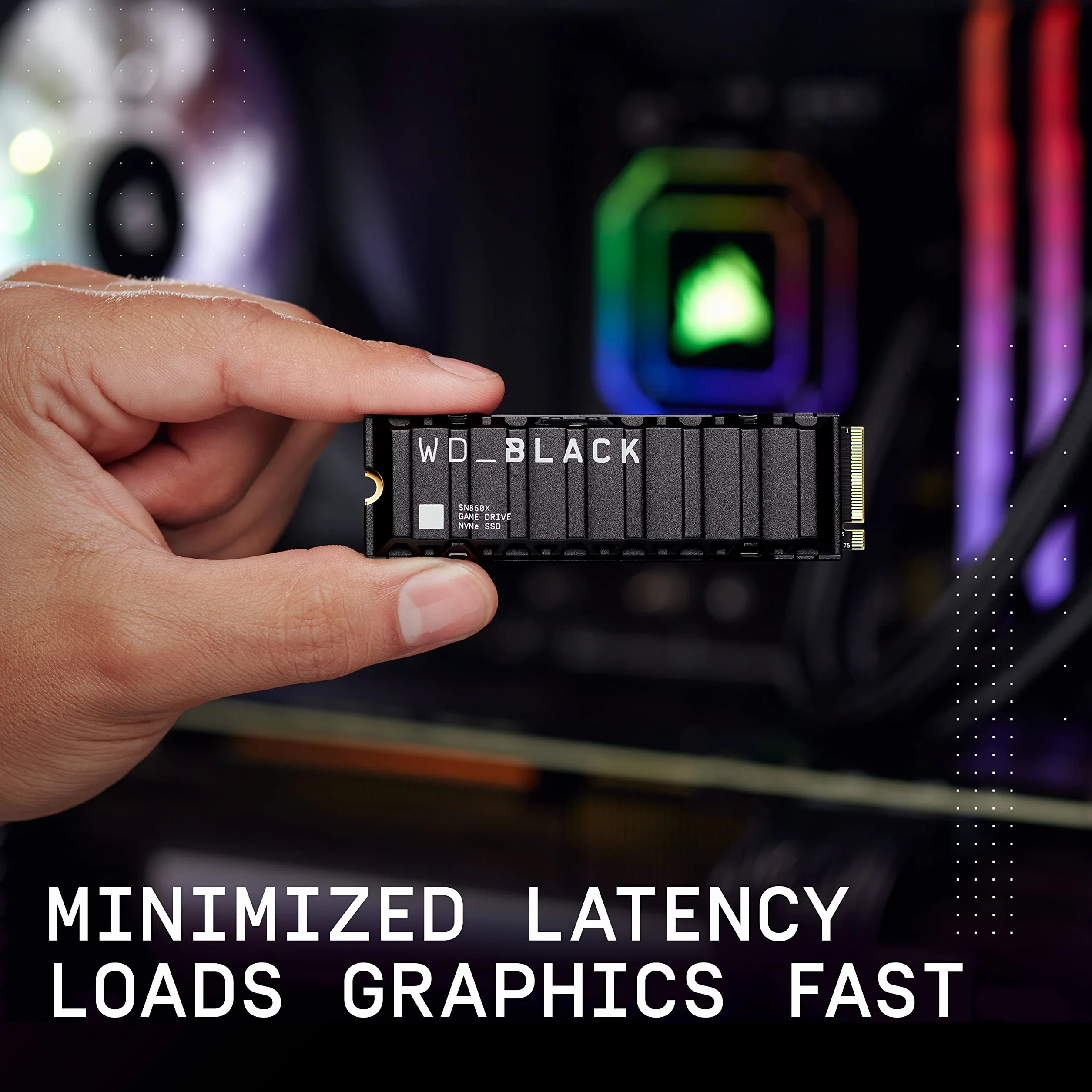 WD_BLACK SN850X 2TB NVMe SSD M.2 2280 z radiatorem, Dysk do gier, Prędkością odczytu do 7300 MB/s, prędkość zapisu do 6600 MB/s, Dysk SSD o wysokiej wydajności, Czarny