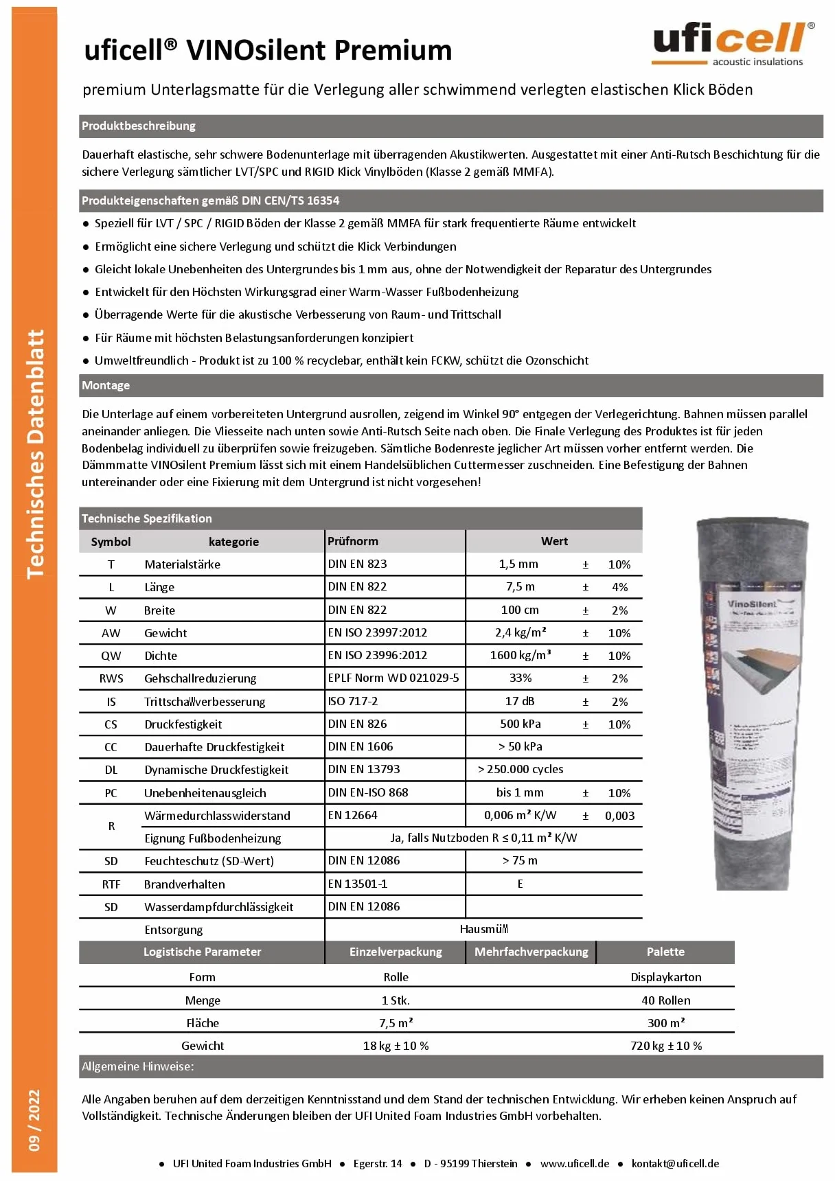 Uficell Vinosilent Premium winylowa izolacja akustyczna 1,5 mm 20 m² podkładka antypoślizgowa do podłóg winylowych LVT