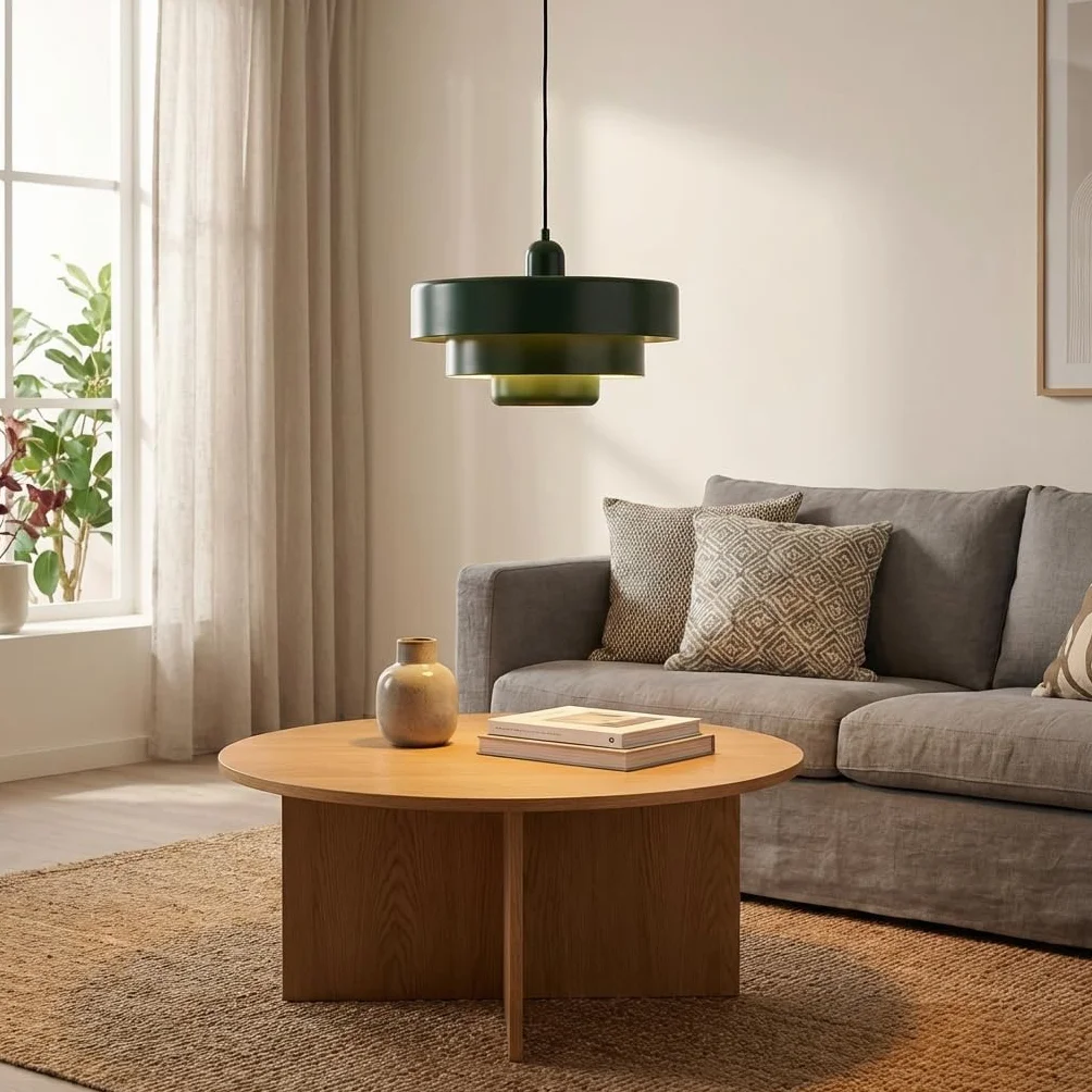 BARCELONA LED Lampa Wisząca MACARRON Zielony 3-Poziomowa, Metal Żelazo, Styl Bauhaus Minimalistyczny, Pośrednie Oświetlenie Bez Oślepiania, Klasyczna Vintage Nowoczesna Luksusowa E27