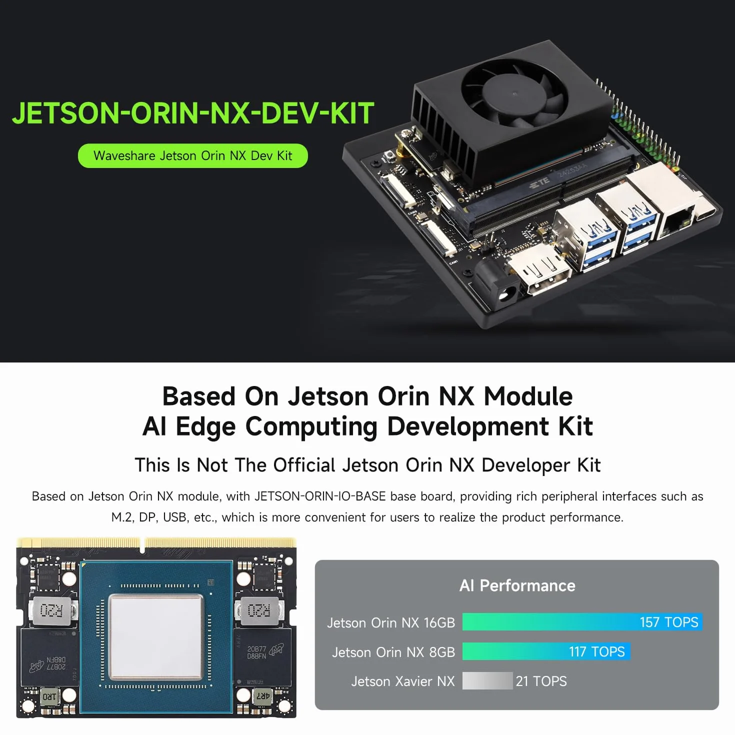 Waveshare Jetson Orin NX AI Development Kit B 16GB Memory Module 13.3inch HDMI LCD Camera