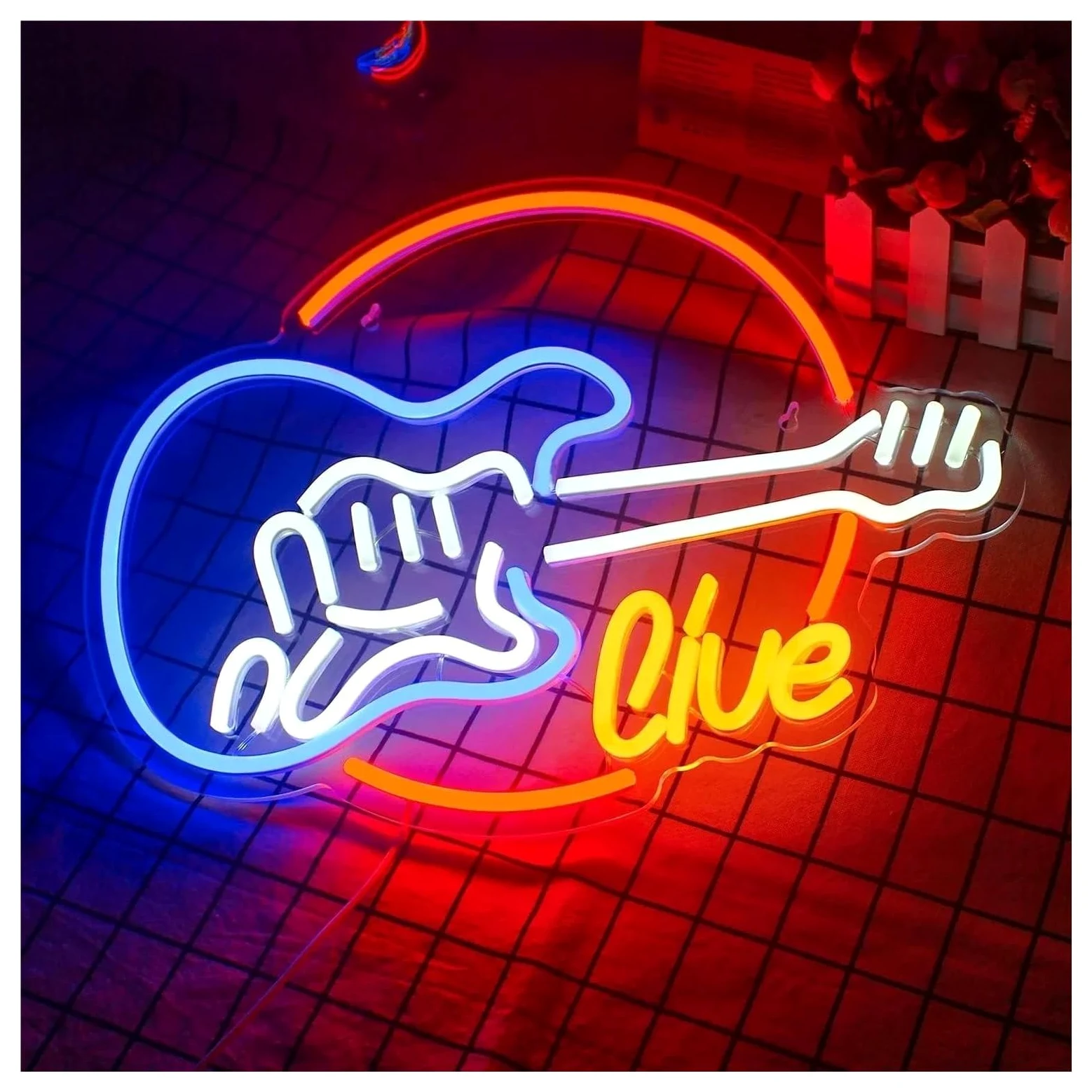 Wiszące neony artystyczne Żywy Neonowy Znak Gitara Muzyka Zasilany Przez USB Dekoracja Ścienna Lampy Do Studia Muzycznego Pokój Bar Impreza Klub Dekoracyjny 32x40 Cm