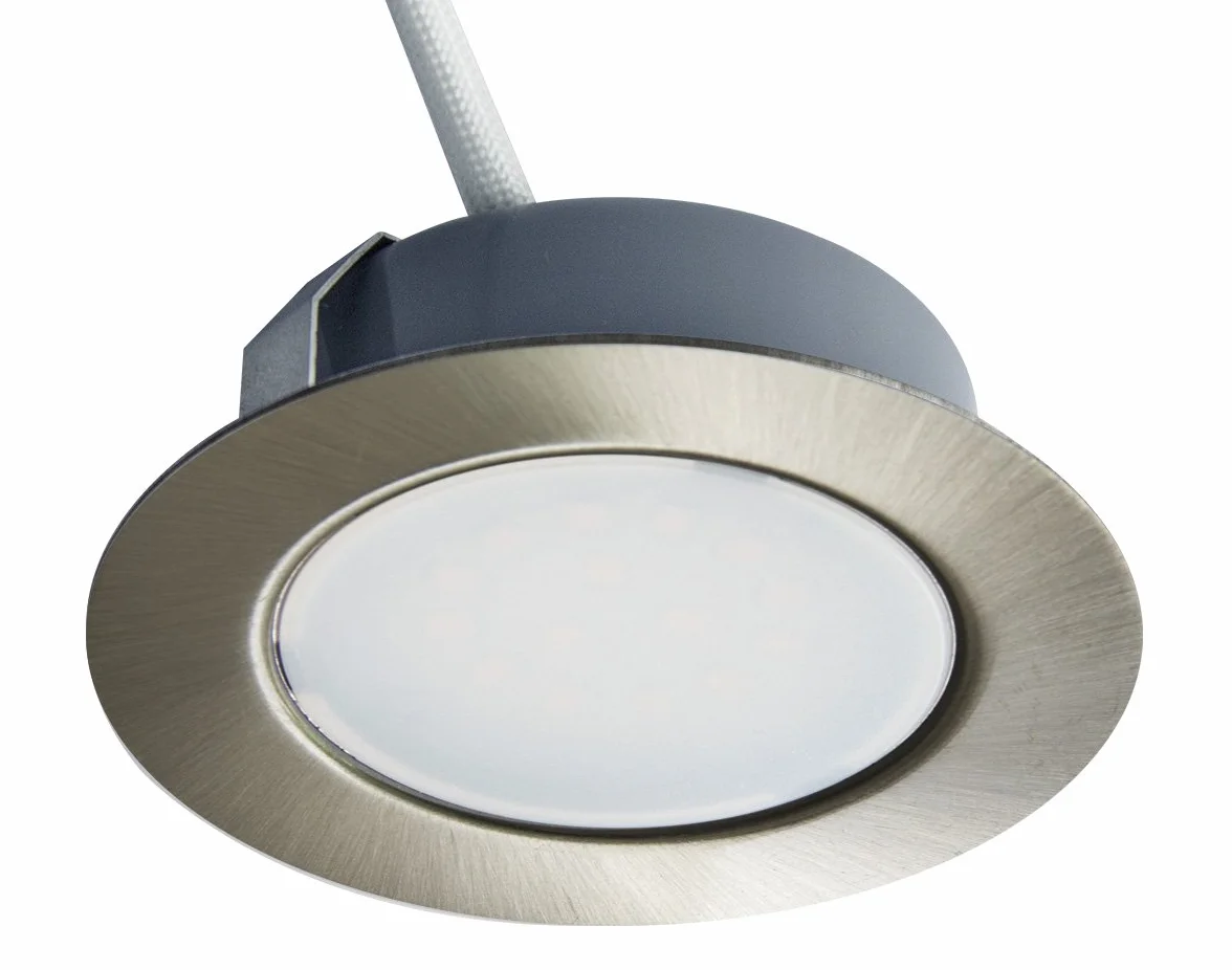Trango Zestaw 4 sztuk G4E-042 LED reflektory meblowe do zabudowy 12V AC/DC lampa do zabudowy, lampa sufitowa nikiel matowy do zastąpienia tradycyjnych lamp meblowych G4, oświetlenia okapu kuchennego