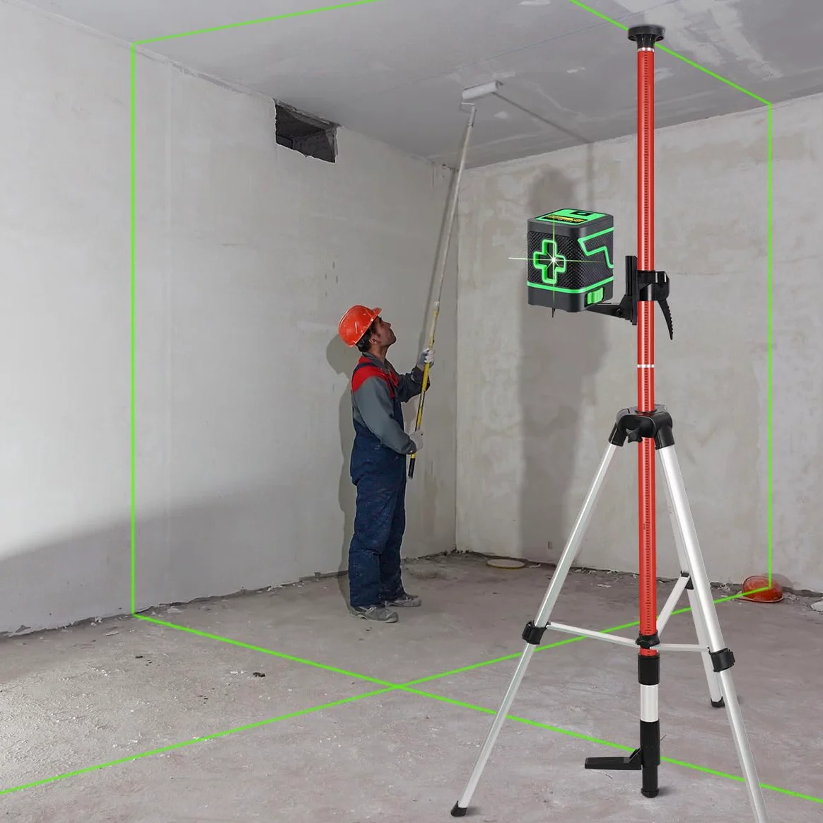 3,6 m statyw teleskopowy z uchwytem do lasera, drążek teleskopowy do lasy krzyżowej ze śrubami gwintowanymi 1/4" i 5/8", czerwony