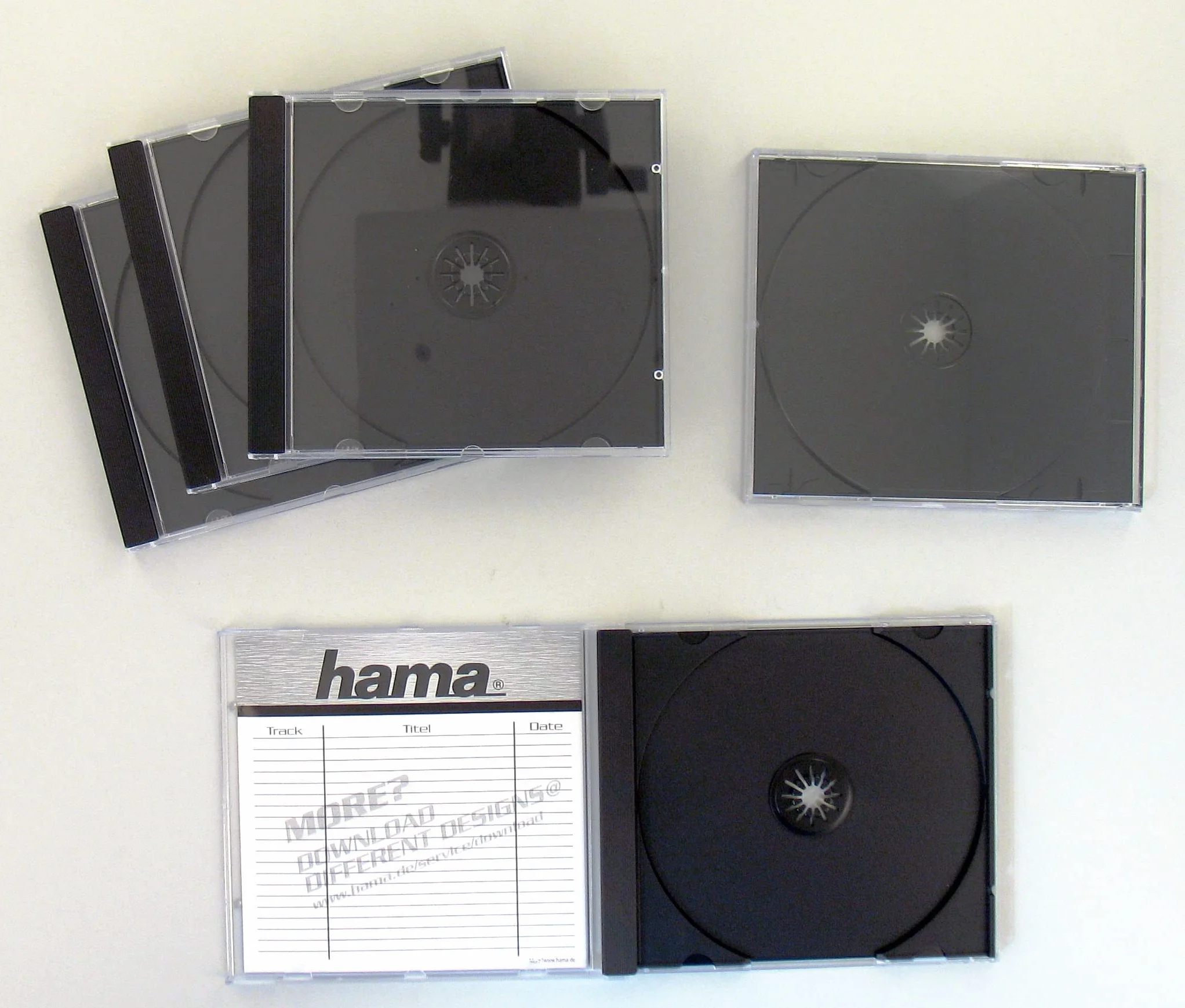 Hama Pudełko na płytę CD plastikowe (5 sztuk, PS, 12,5 x 14 x 1,04 cm, opakowanie, etui, przechowywanie płyt) przezroczyste/czarne