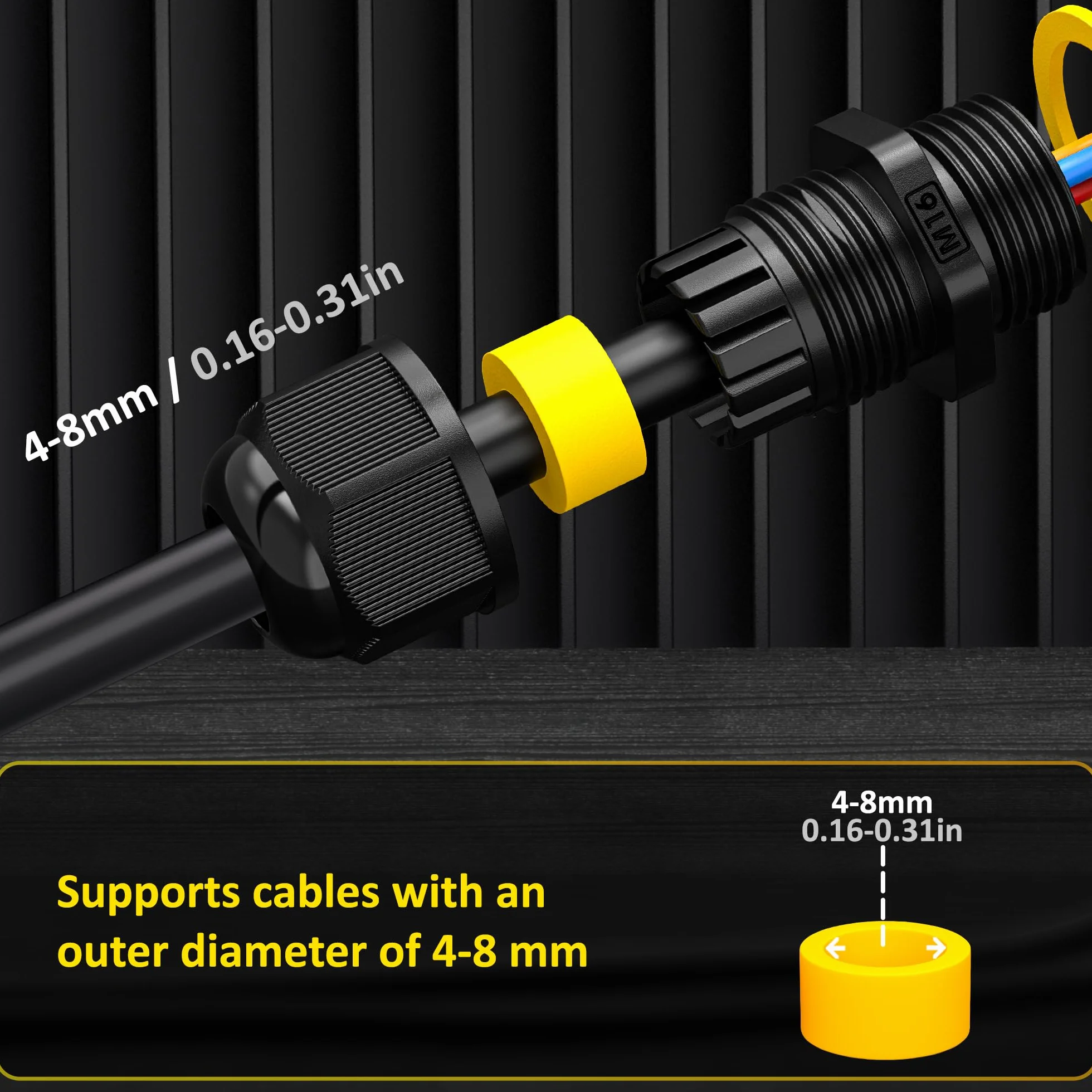 PEBA® Dławik kablowy,Dławików kablowych,Wodoszczelność IP68 złącze przewodowe M16x1,5,Regulowany przepust kablowy 4-8mm,regulowane złącza kablowe,złącze dławika kablowego z uszczelkami,Czarny
