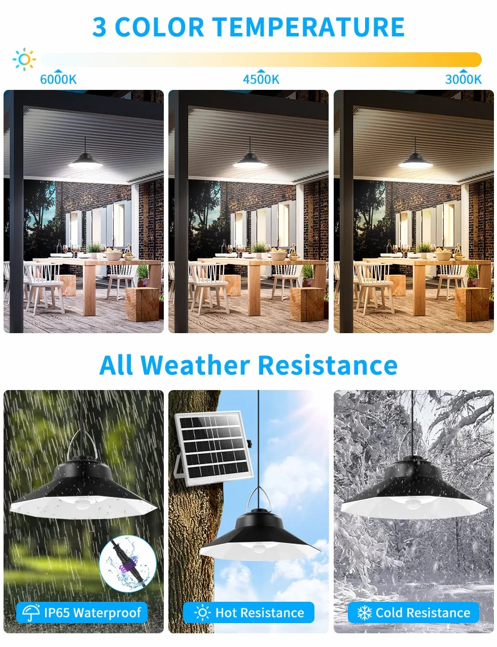 Sararoom Lampa solarna do użytku na zewnątrz, wisząca, 98 LED/5 trybów pracy, solarna lampa wisząca z czujnikiem ruchu, wodoszczelność IP65, 3 kolory/pilot zdalnego sterowania, kabel 5 m, do ogrodu,