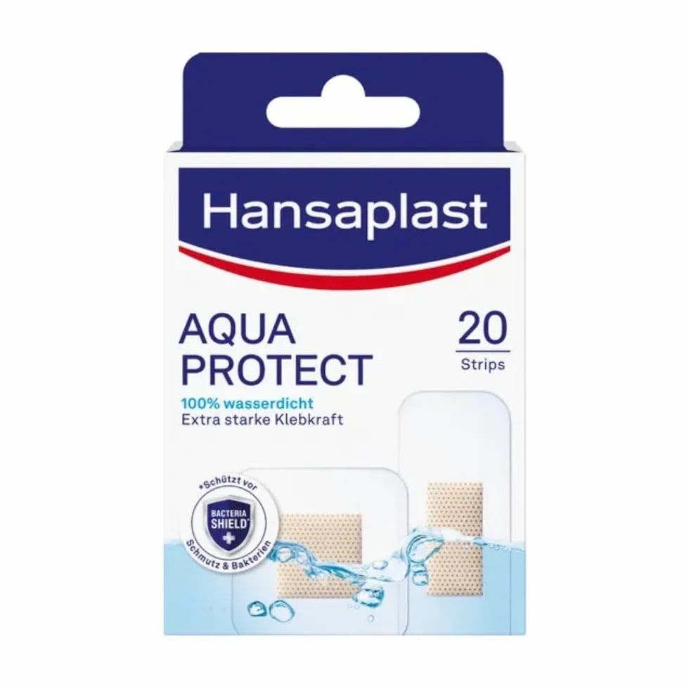Hansaplast Aqua Protect plastry (20 pasków), wodoodporne plastry na rany o bardzo dużej sile klejącej, idealne do prysznica, pływania i kąpieli