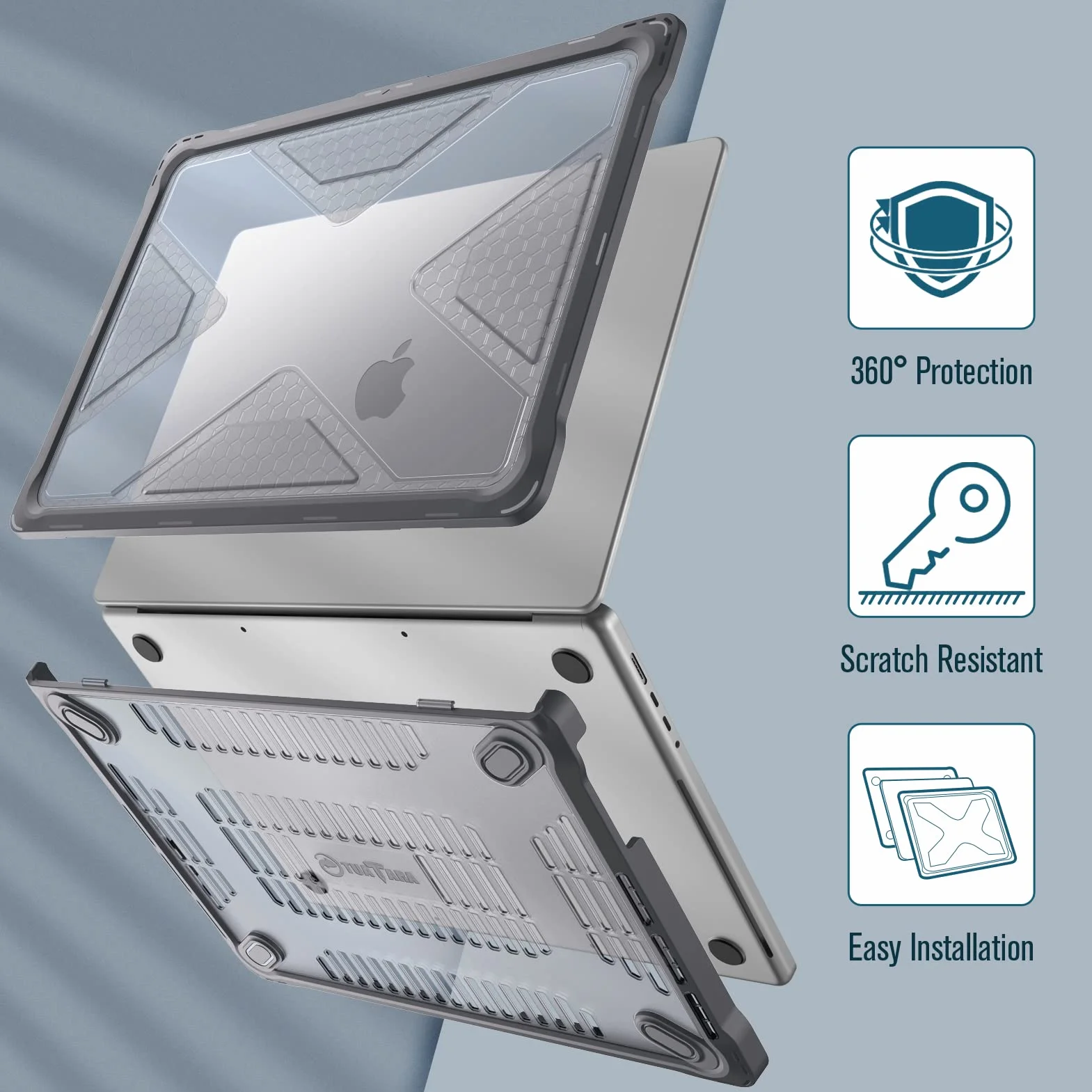 Fintie Etui kompatybilne z MacBook Pro 16" (wydanie 2023-2021), A2991, A2780, A2485, M3, M2, M1 Pro/Max, wytrzymałe etui ochronne z TPU, odporne na uderzenia etui kompatybilne z MacBook Pro 16, szare