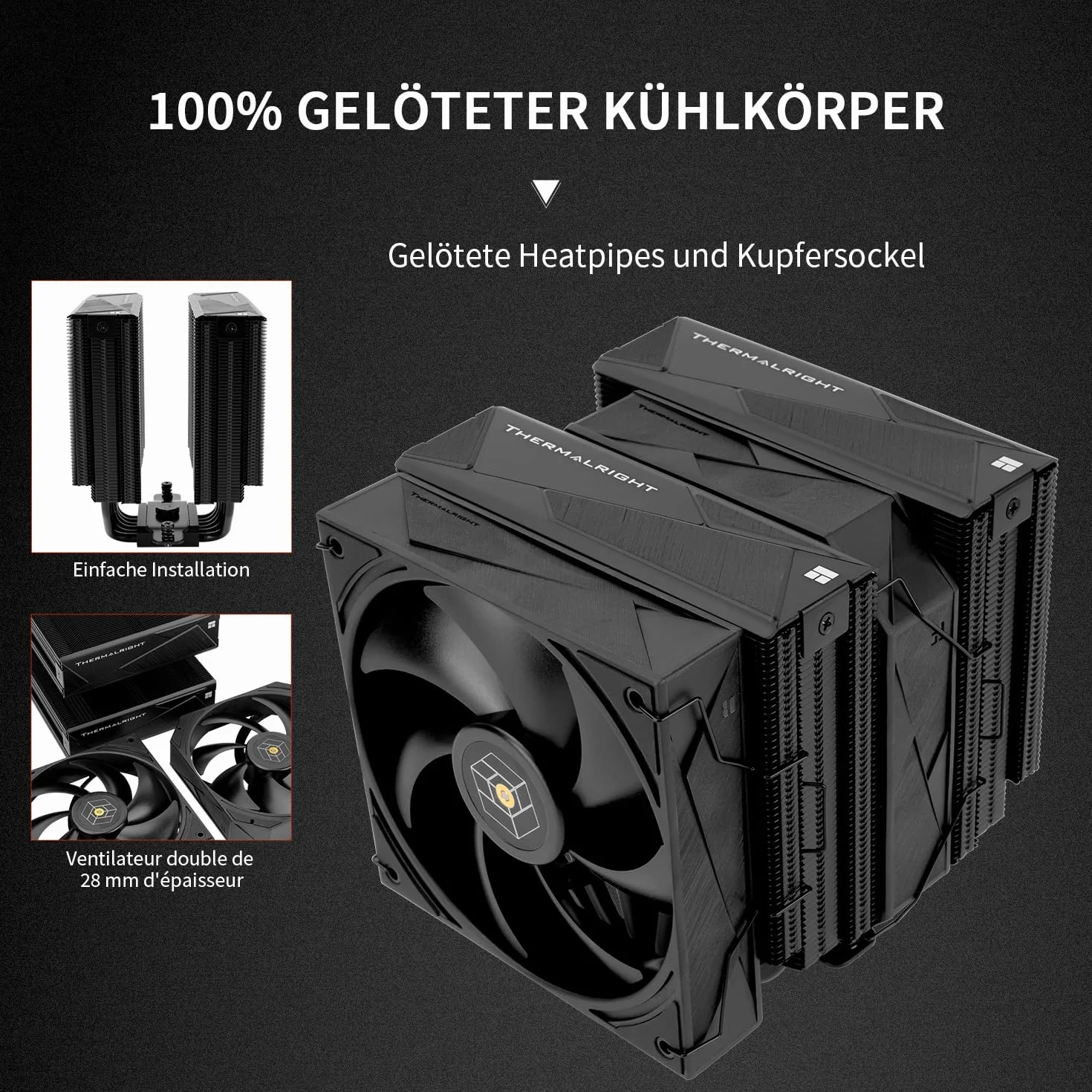 Thermalright Royal Pretor 130 Black chłodziarka powietrzna CPU, komputerowa chłodnica z podwójną wieżą, 6 rurek ciepła, chłodzenie CPU, wentylator Dual-PWM, wysokowydajna chłodnica PC, do AM4/AM5