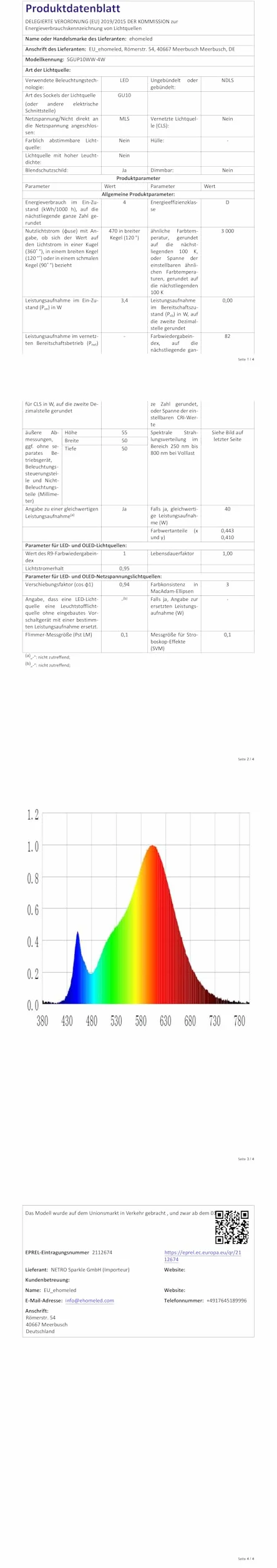 GU10 żarówka LED, ciepła biel (3000 K), 4 W, 400 lumenów, zastępuje żarówkę halogenową 40 W, energooszczędna, 120° reflektor, idealna do salonu, kuchni i korytarza, bez możliwości ściemniania