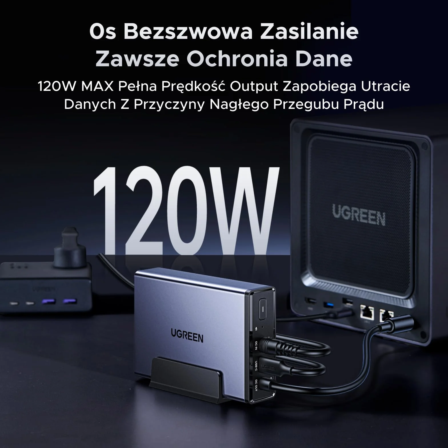 UGREEN NAS UPS zasilacz awaryjny DC 120W akumulator 12000mAh kompatybilny DXP2800 DXP4800 Pro DXP4800 Plus DXP480T Plus DH2300 DH4300 Plus