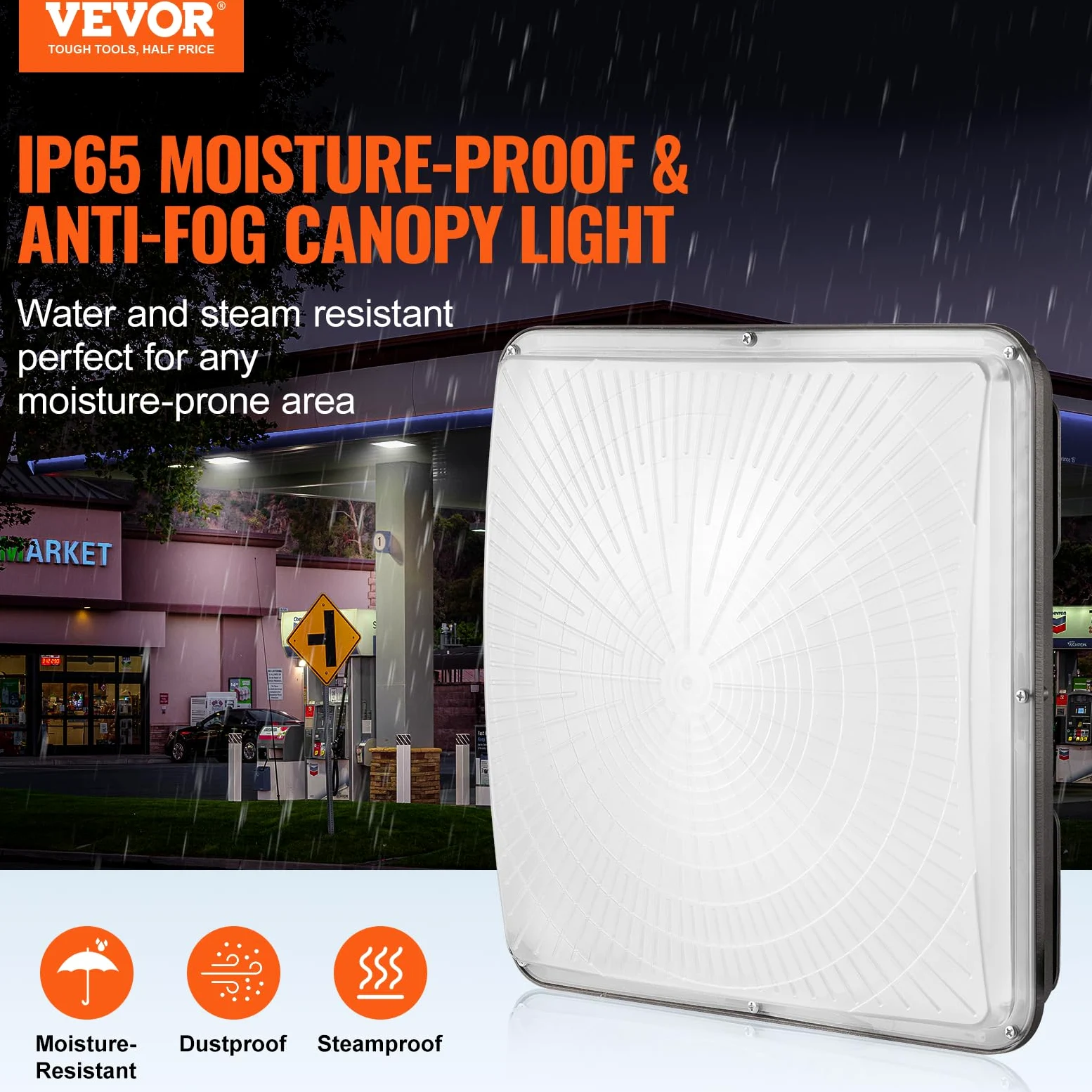 VEVOR Lampa warsztatowa LED, 150 W, lampa sufitowa garażowa, 16500 lm, 5000 K, 31,5 x 31,5 cm, montaż powierzchniowy, oświetlenie sufitowe IP65 do stacji benzynowych, magazynów, fabryk przemysłowych,
