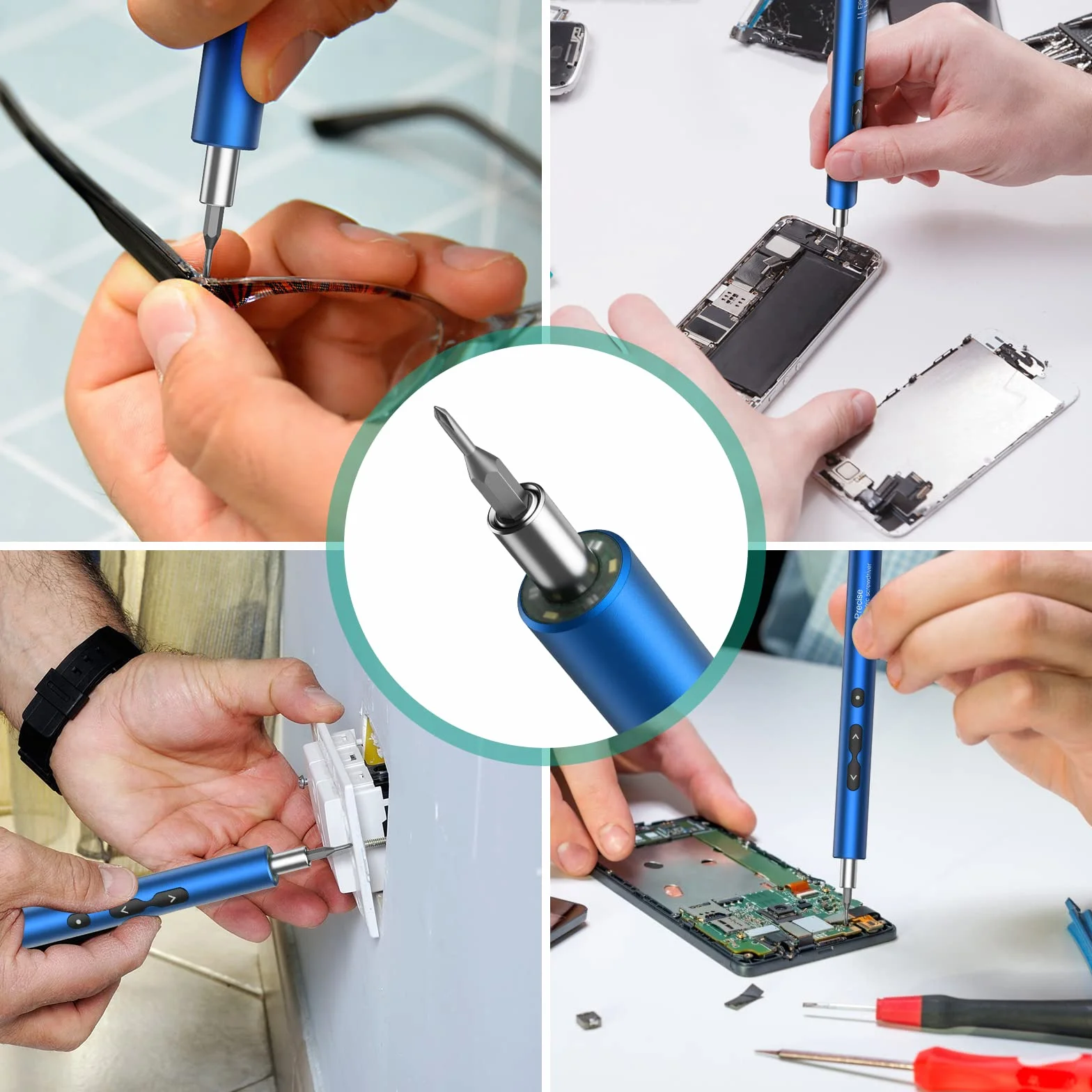 ORIA Wkrętak elektryczny, mini śrubokręt bezprzewodowy 28 w 1 z 3 diodami LED, precyzyjny zestaw narzędzi naprawczych z ładowaniem typu C, magnesem do smartfonów, zabawek, zegara, aparatu, niebieski