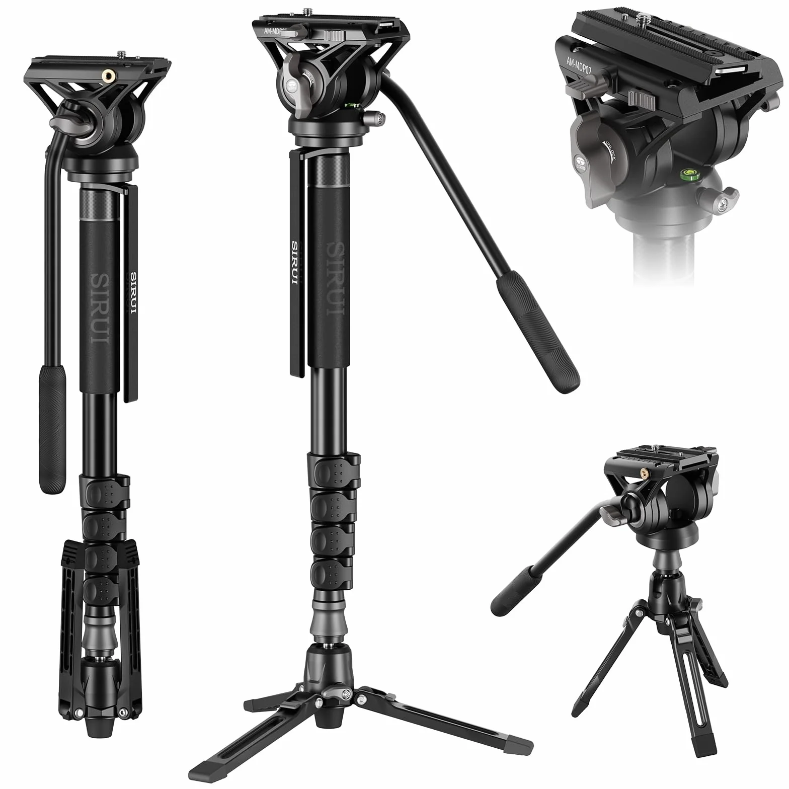 SIRUI Profesjonalny monopod aluminiowy teleskopowy z głowicą płynową Pan Tilt 8 kg