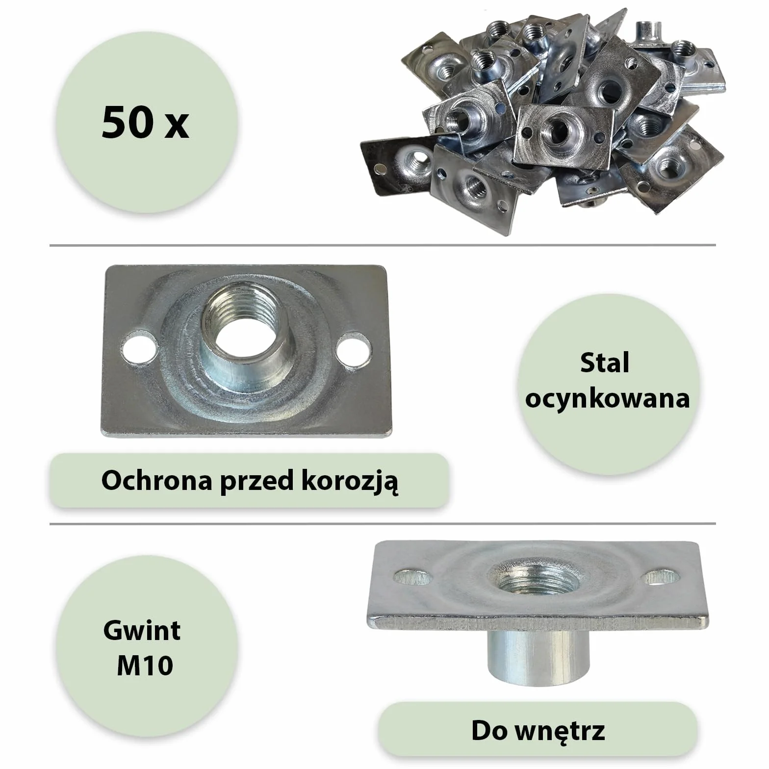 ALPIDEX 50 x nakrętka z kołnierzem M10 DIN EN 12572-2-2017 stal ocynkowana profesjonalna przykręcania nakrętka