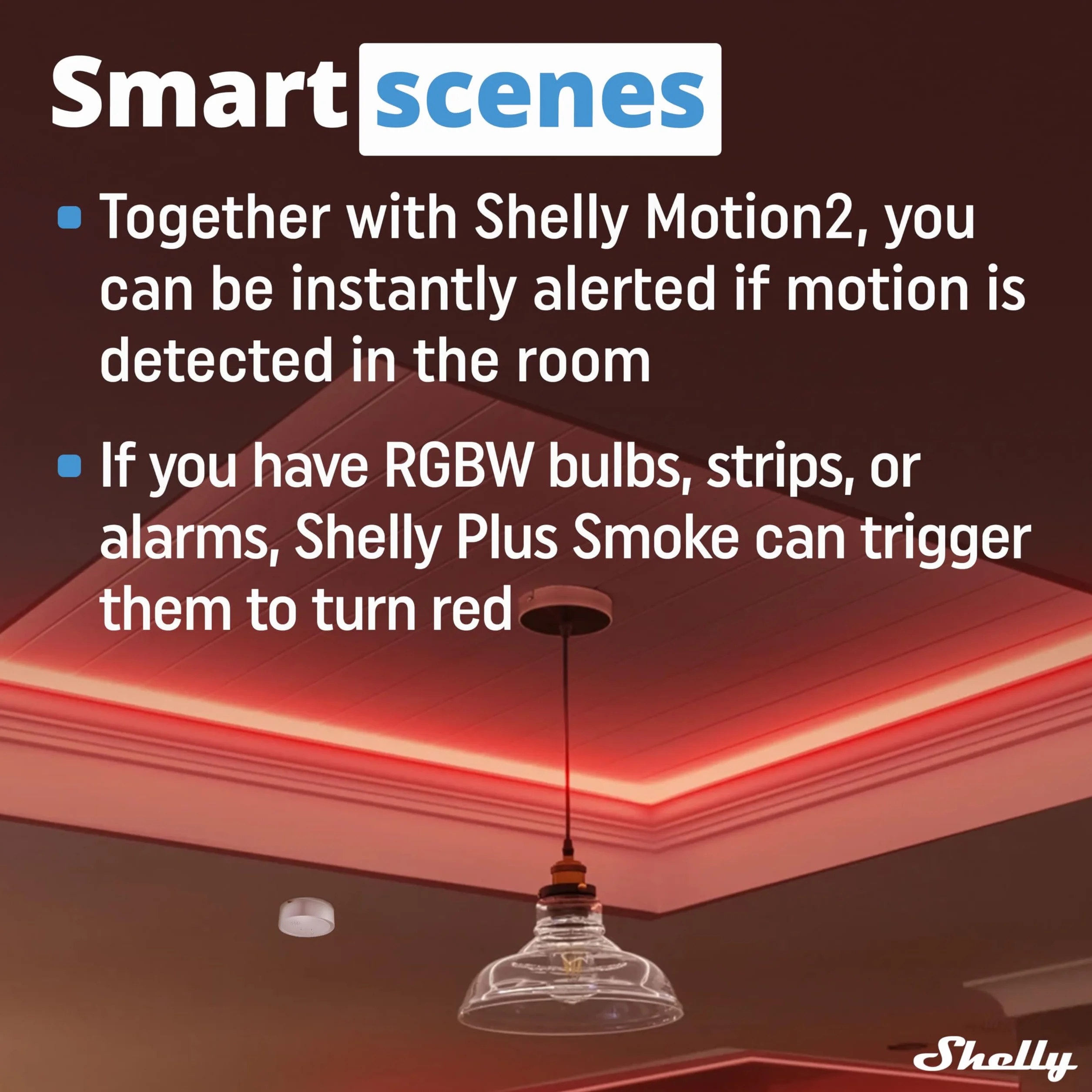 Shelly Plus Smoke, Alarm Dymu i Pożaru, Czujnikiem Fotoelektrycznym, 5-letnia Żywotność Baterii, EN 14604, Wskaźniki LED i Dźwiękowe, Natychmiastowe Powiadomienie, Wi-Fi Bluetooth, Alexa Google Home