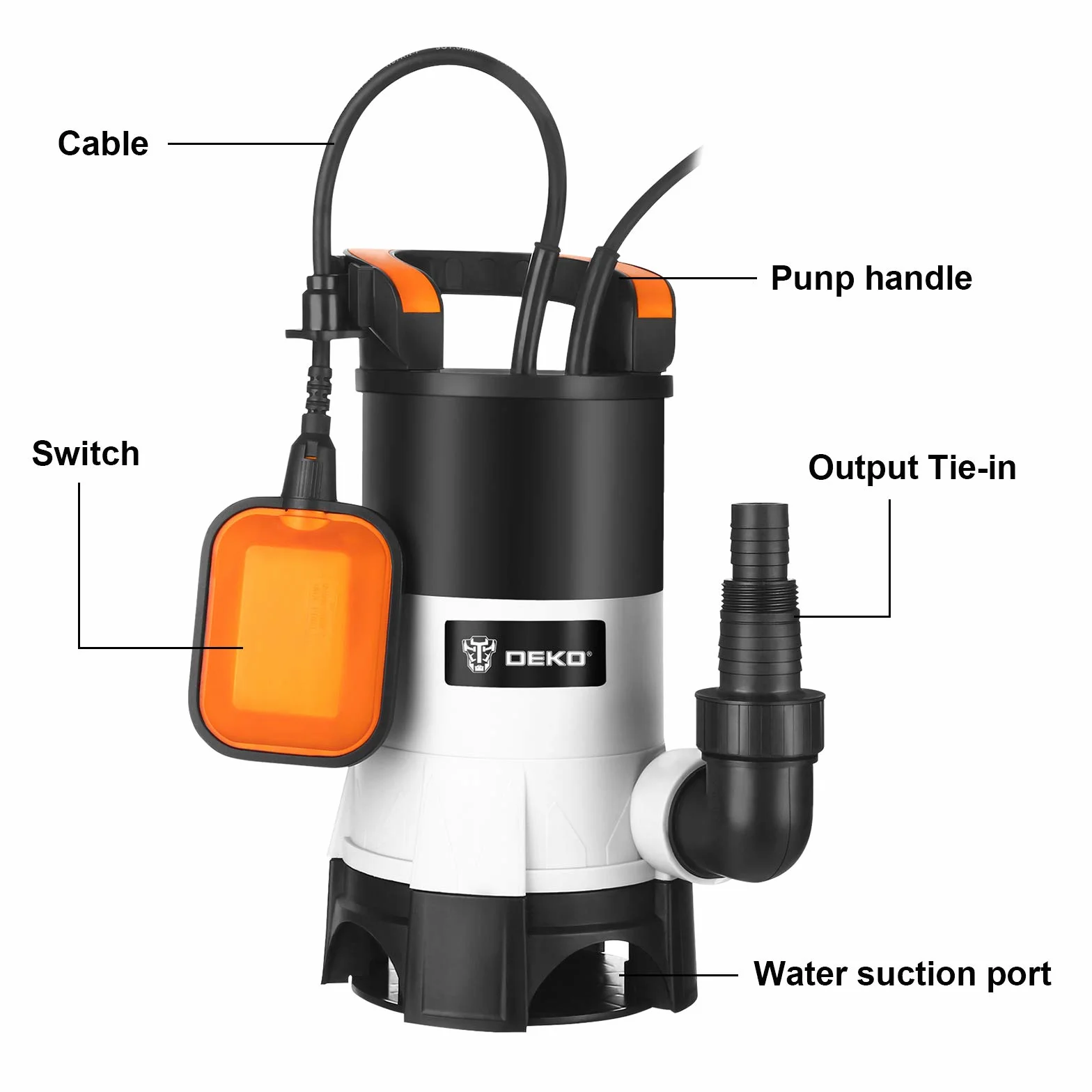 DEKO Pompa głębinowa 400 W 8000 l/h 7 m 35 mm z przełącznikiem pływakowym