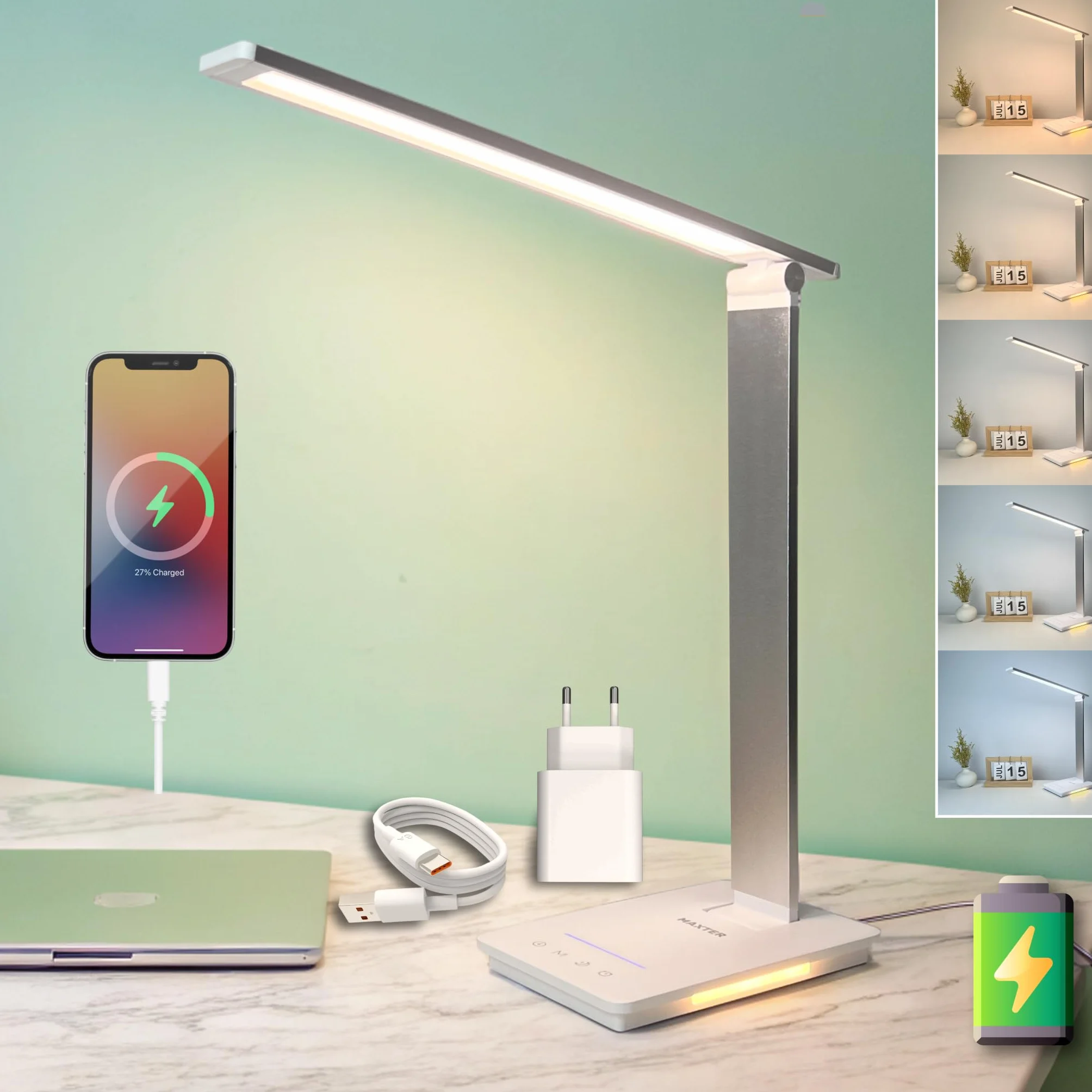 Maxter Lampa Biurkowa LED 6W 550lm USB Akumulatorowa