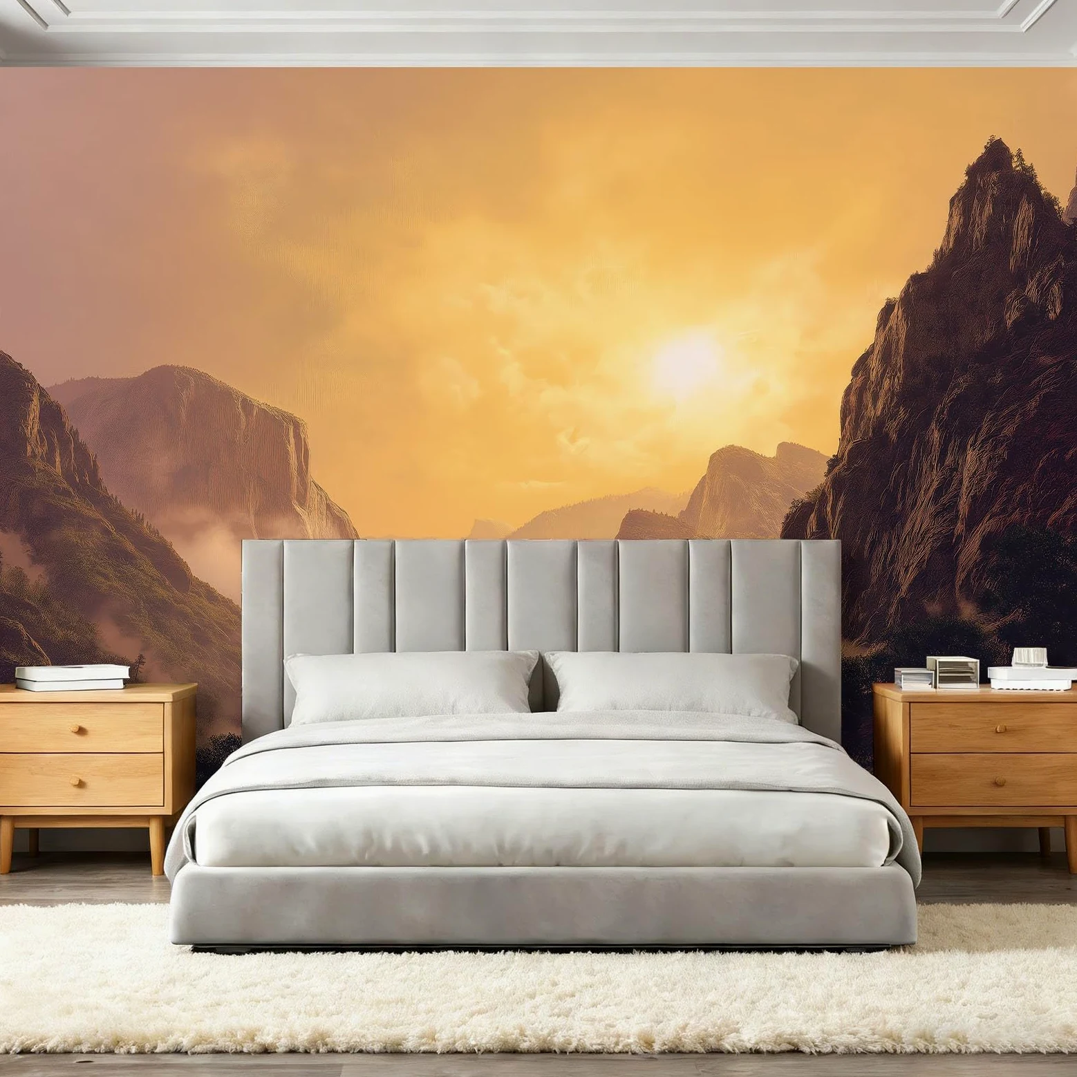 Fototapeta Naturalne Góry Słońce Krajobraz Fotografia Mural Sypialnia Pokój dziecięcy, 300 x 210 cm Fototapeta Artystyczna, Żółta Brązowa