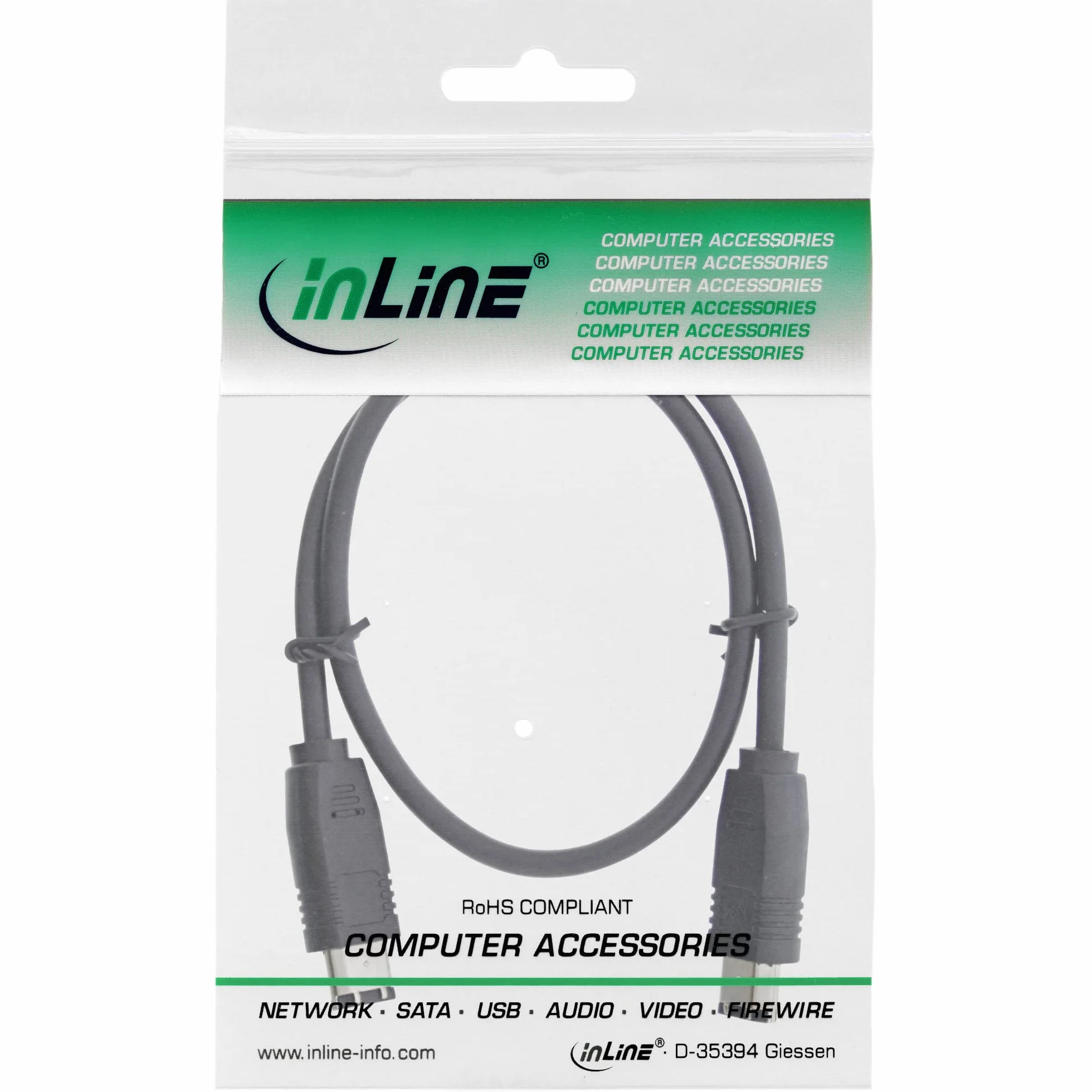 InLine 34055 FireWire kabel, IEEE1394 6-biegunowa wtyczka/wtyczka, czarna, 0,5 m