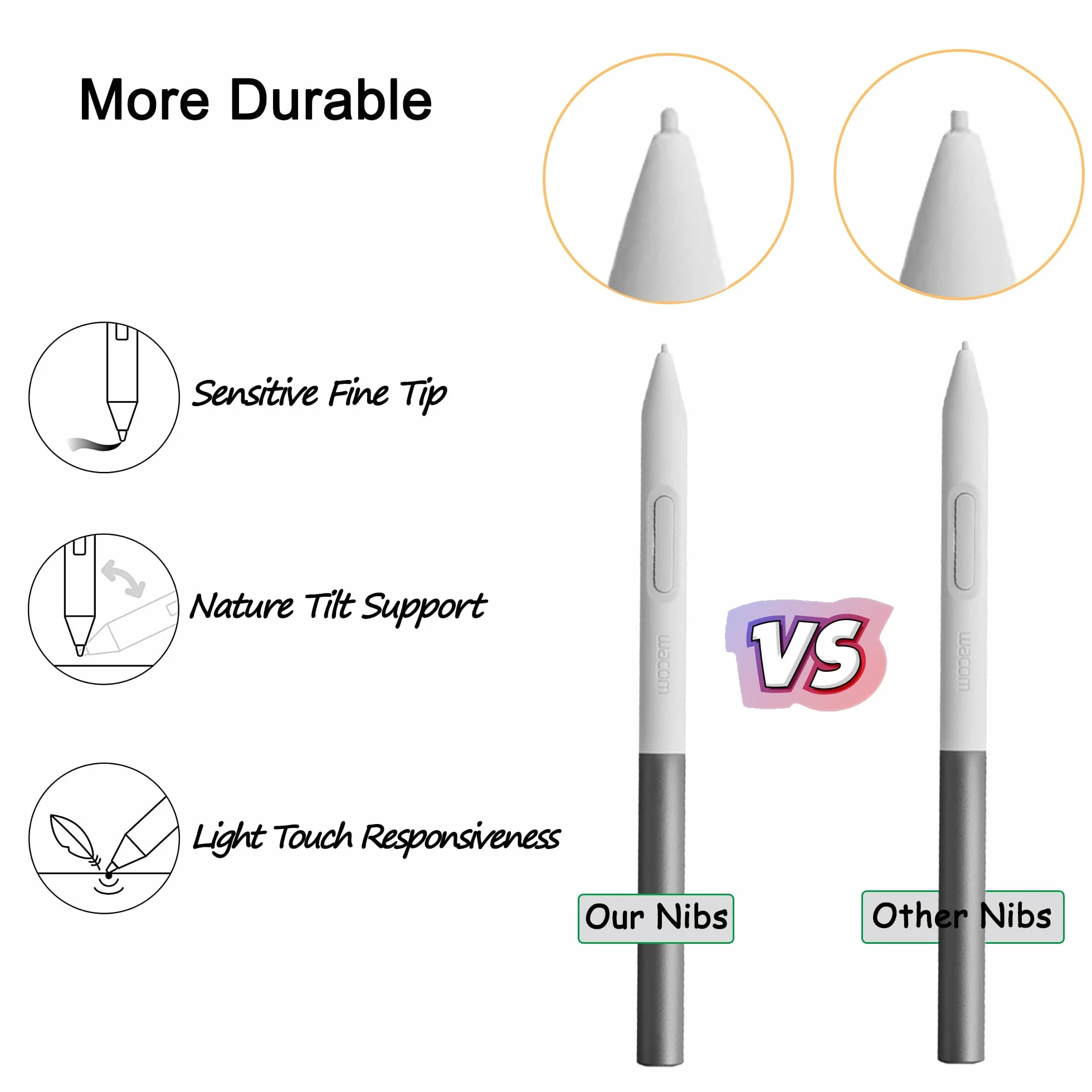 [10 sztuk] wymienne końcówki do Wacom One Standard Pen (edycja 2023) do Wacom One 13 Touch (DTH134) / Wacom One 12 (DTC121) / Wacom One M (CTC6110) / Wacom One S (‎CTC4110), Gray+Felt