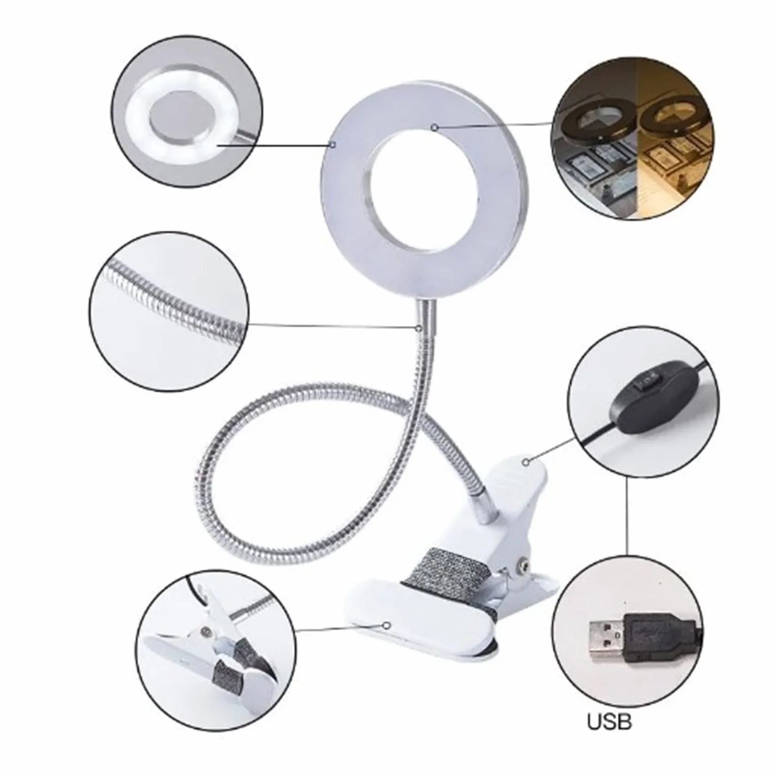 TARSHYRY Przenośna Lampa LED z Klipsem z Regulowanym Ciepłym i Chłodnym światłem, Elastycznym Oświetleniem USB do Tatuażu w Salonie, konstrukcją przyjazną dla Okularów