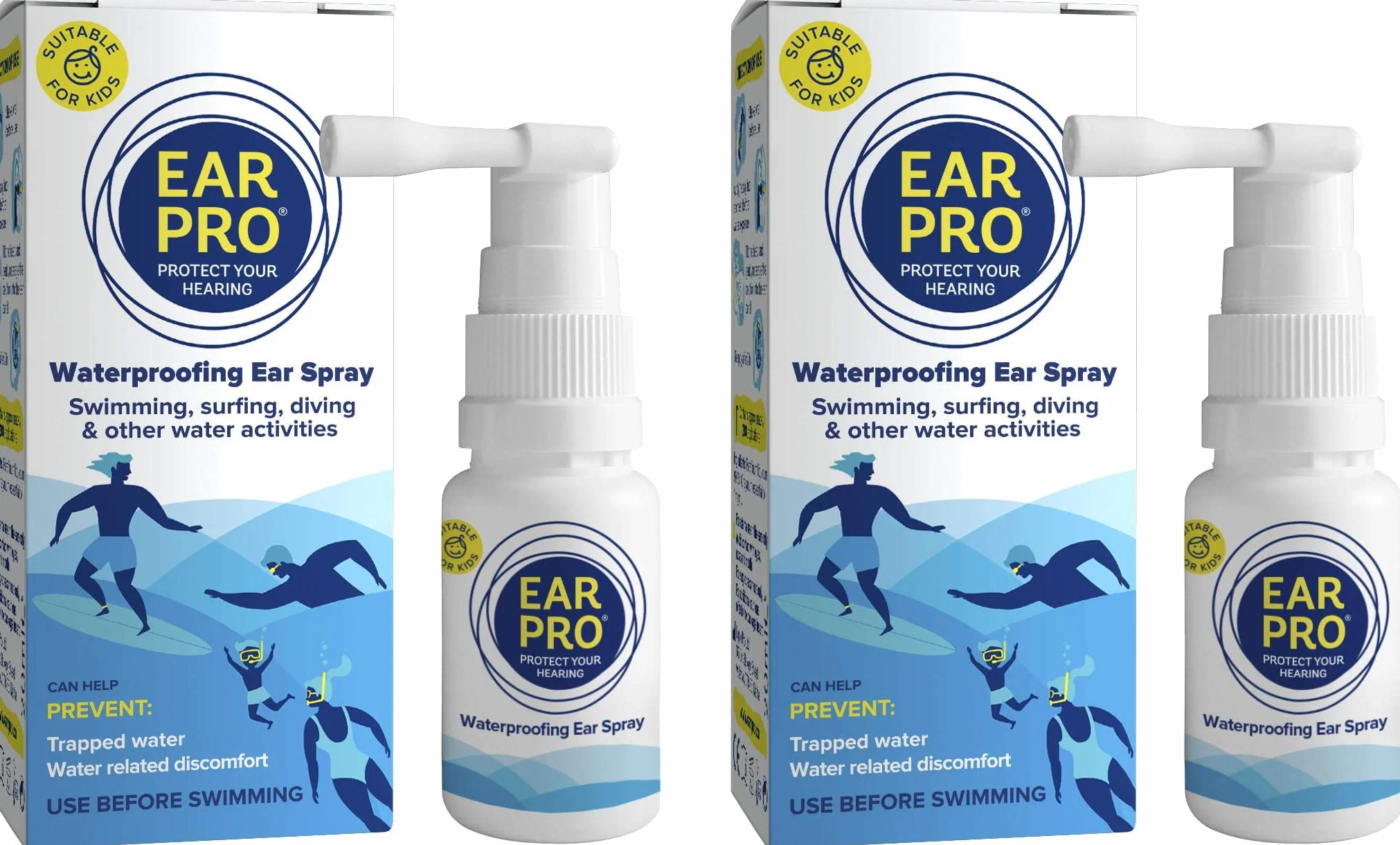 Ear Pro naturalny spray do uszu dla dzieci i dorosłych – łatwy w użyciu spray do uszu zapobiegający przedostawaniu się wody, dolegliwościom uszu i do ochrony słuchu (2 sztuki, 400 zastosowań)