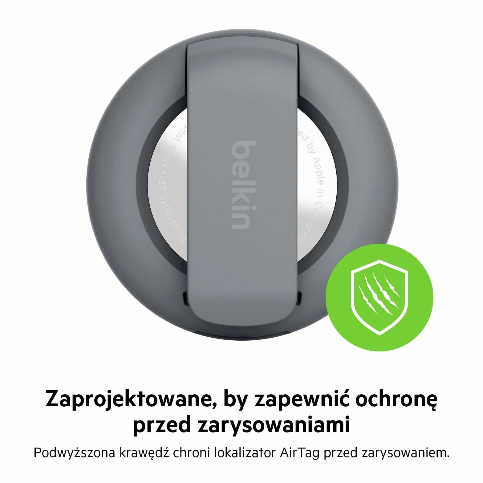 Belkin Etui Secure Holder do Apple AirTag z klipsem i brelokiem, odporne na zarysowania, ciemnoszary