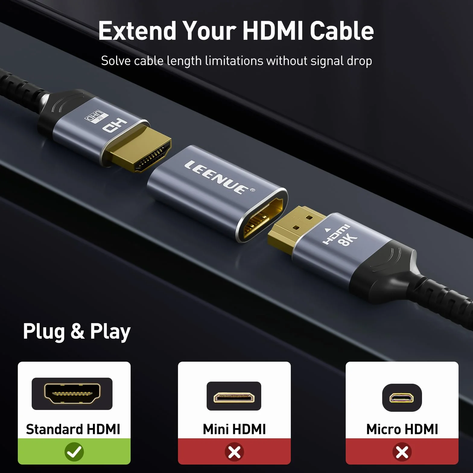Złącze HDMI 8K żeńskie na żeńskie, aluminiowy adapter HDMI 2.1 60Hz 4K 120Hz
