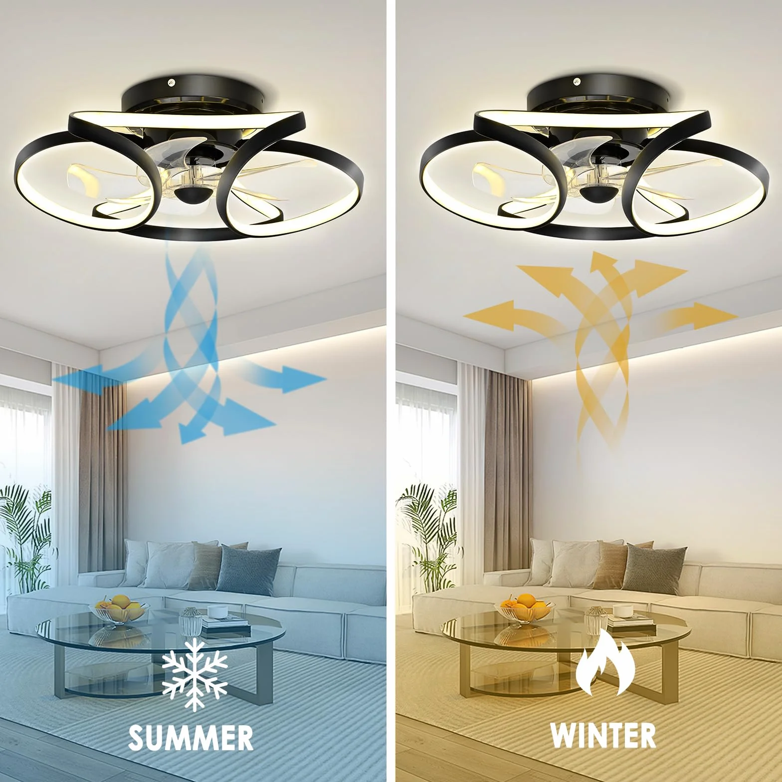 Wentylatory sufitowe z oświetleniem pilotem, niemy DC 30W LED wentylatorów, 6 prędkości wiatru, timer, inteligentne oświetlenie wentylatora w salonie, sypialnia, pokój dla dzieci, restauracja-50 cm