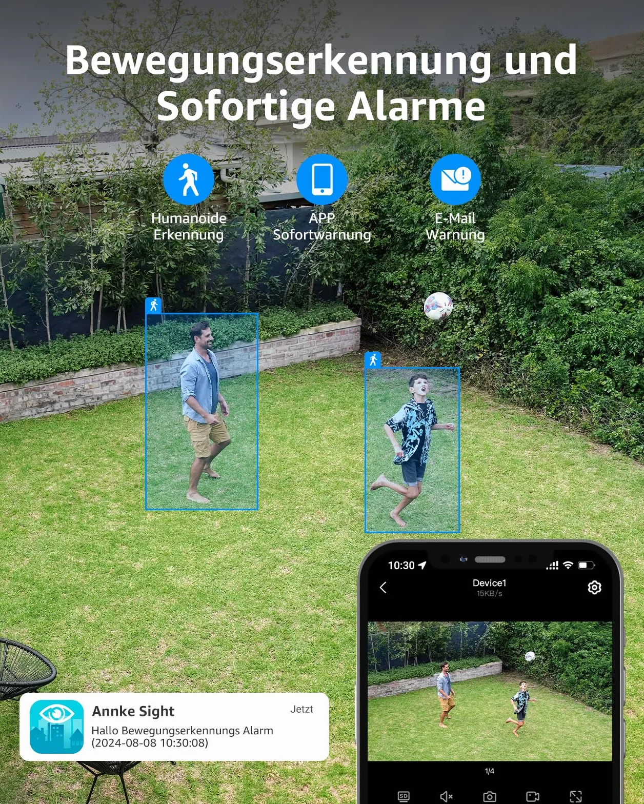 ANNKE Zewnętrzna kamera monitoringowa z monitorem 4CH 7", 2 x 4 MP PT kamera do monitoringu, zewnętrzna bateria solarna, obracanie o 270°, nachylenie 90°, 2-drożne audio, noktowizor, rozpoznawanie
