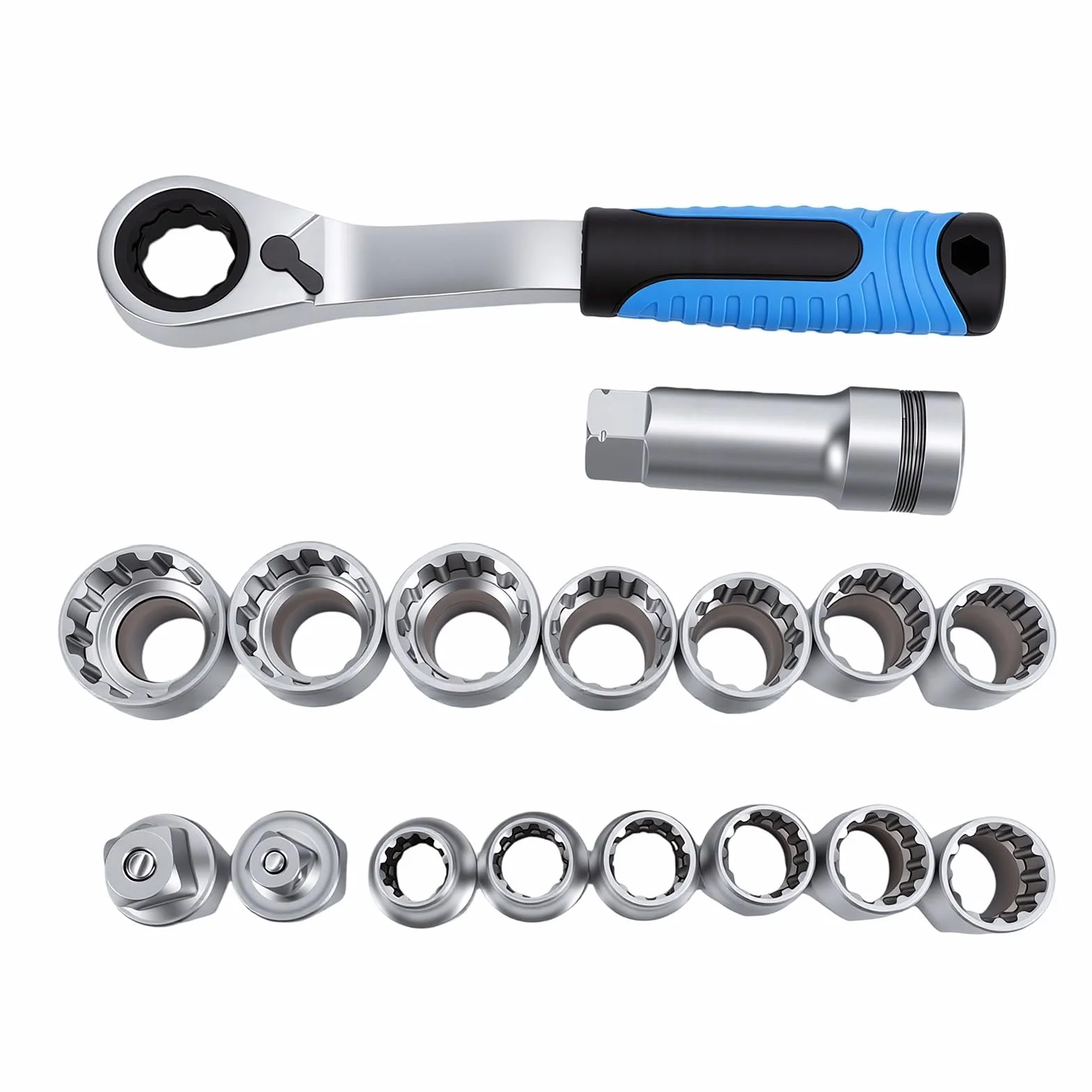 17 szt. Zestaw Nasadek Przelotowych 10-24mm 3/8in 1/2in Adapter Napędu Zestaw Gniazd Głównych, Klucz Grzechotkowy Przelotowy do Naprawy Samochodów Mechaniczne