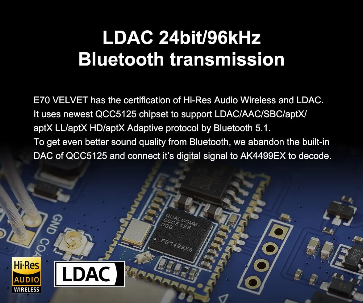 Topping E70 Velvet DAC AK4499EX XU316 DSD512 PCM768 kHz Bluetooth 5.1 LDAC 24 bit/96kHz srebrny