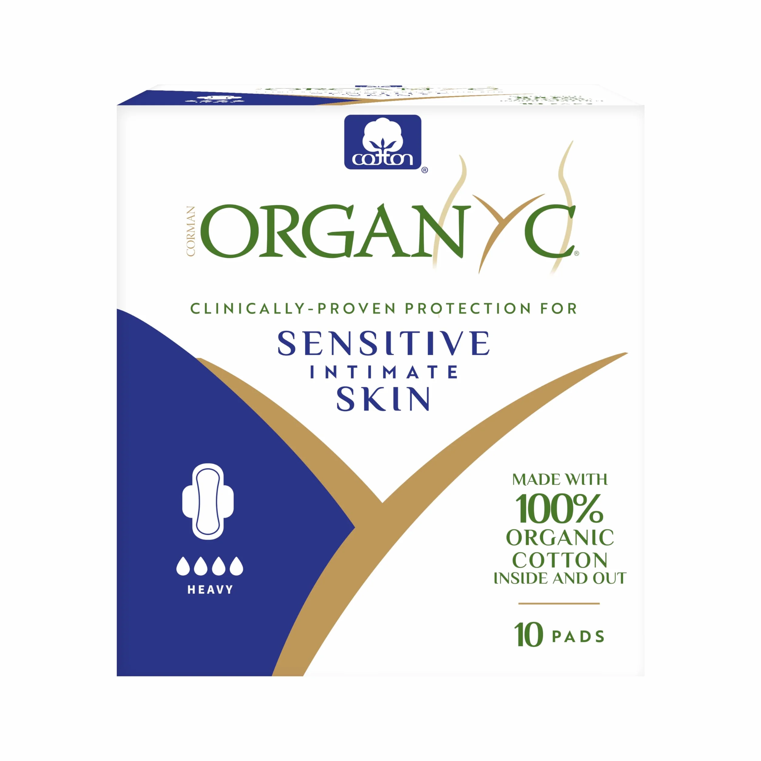 Organyc, Podpaski ze 100% organicznej bawełny certyfikowanej do stosowania podczas krwawienia intensywnego - 1 opakowanie zawiera 10 sztuk