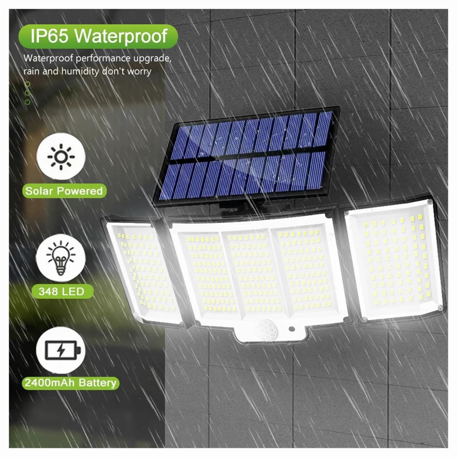 Lampa solarna zewnętrzna, Zewnętrzna lampa słoneczna 348 LED lampa ścienna z czujnikiem ruchu słonecznego z em 3 tryby IP65 wodoodporne światło powodziowe na werandę garażową
