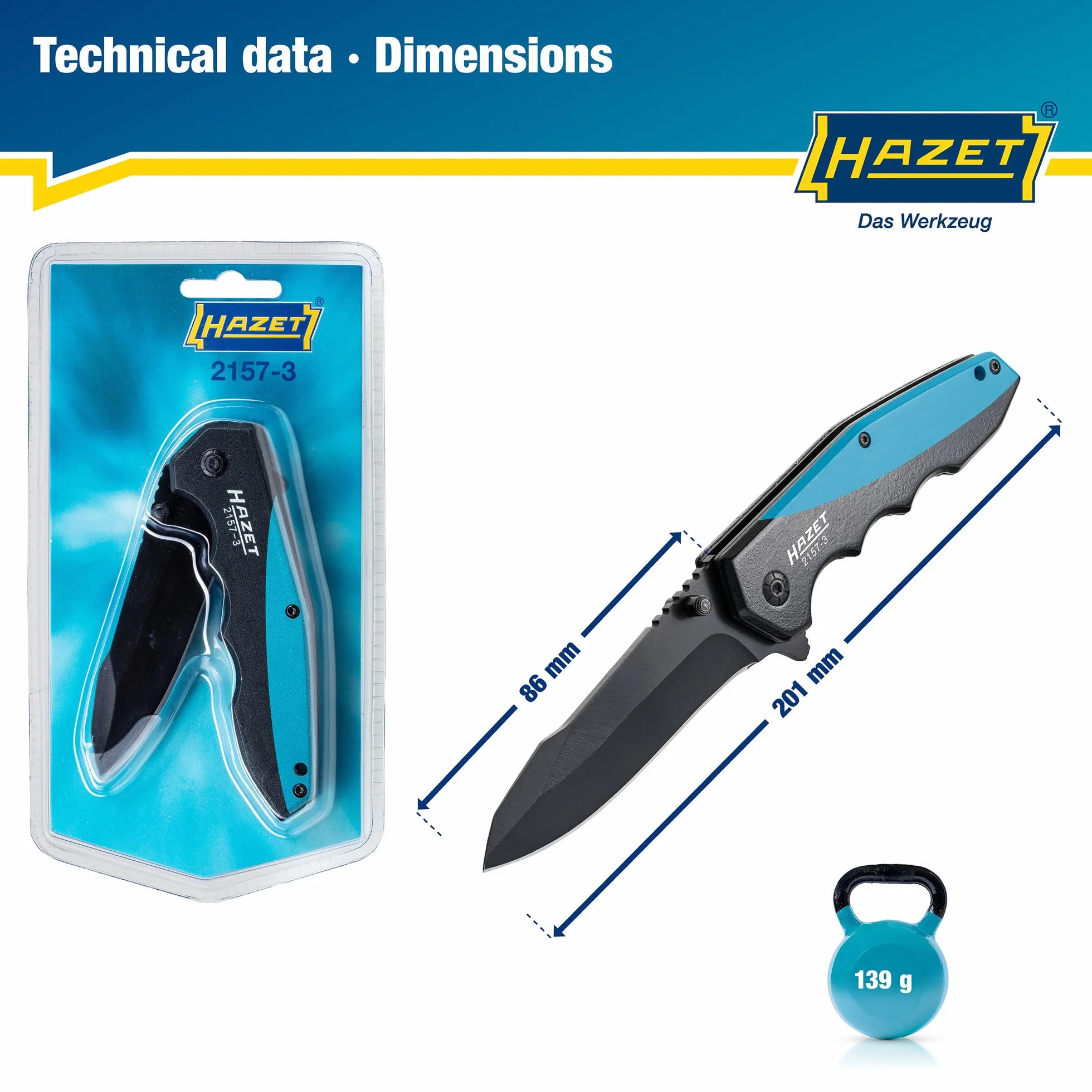 HAZET 2157-3 I Scyzoryk outdoorowy z jakość ostrzem ze stali nierdzewnej I Aluminiowa rękojeść z wgłębieniami na palce do użytku w warsztacie, przemyśle lub hobby