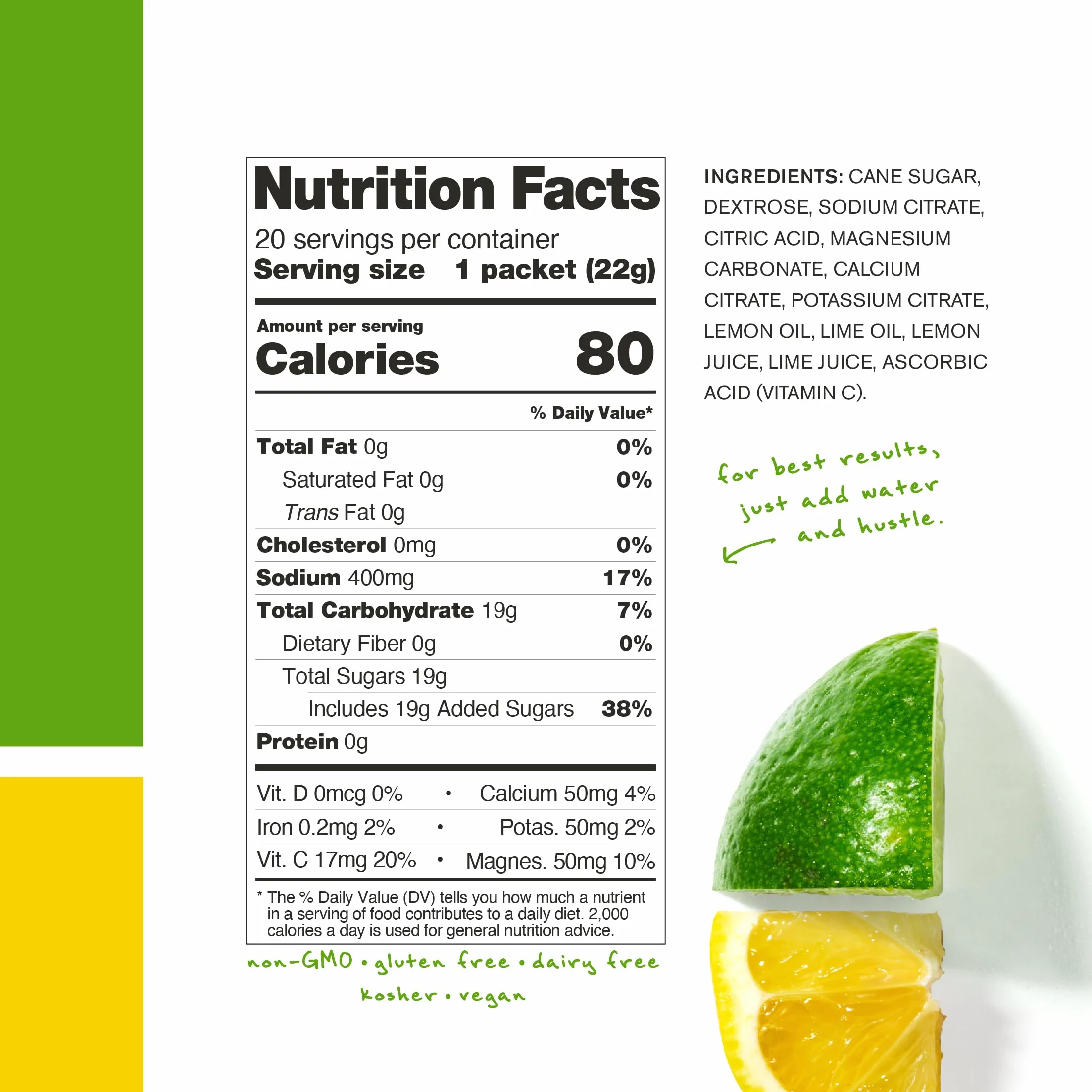 SKRATCH LABS Sport Hydration Drink Mix | Kohlenhydrate, Elektrolyte Pulver | 20x22g | Zitrone + Limette | Ausdauer, Training, Wettkampf | Glutenfrei, Vegan