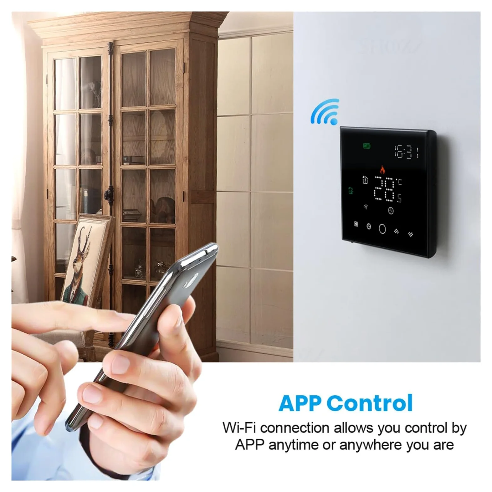 Termostat WiFi Inteligentny dotyk Ciepła podłoga Regulator temperatury Elektryczne ogrzewanie podłogowe Kocioł gazowy APP Zdalne sterowanie OszczęDza Energię I Koszty Ogrzewania(No wifi black GA)