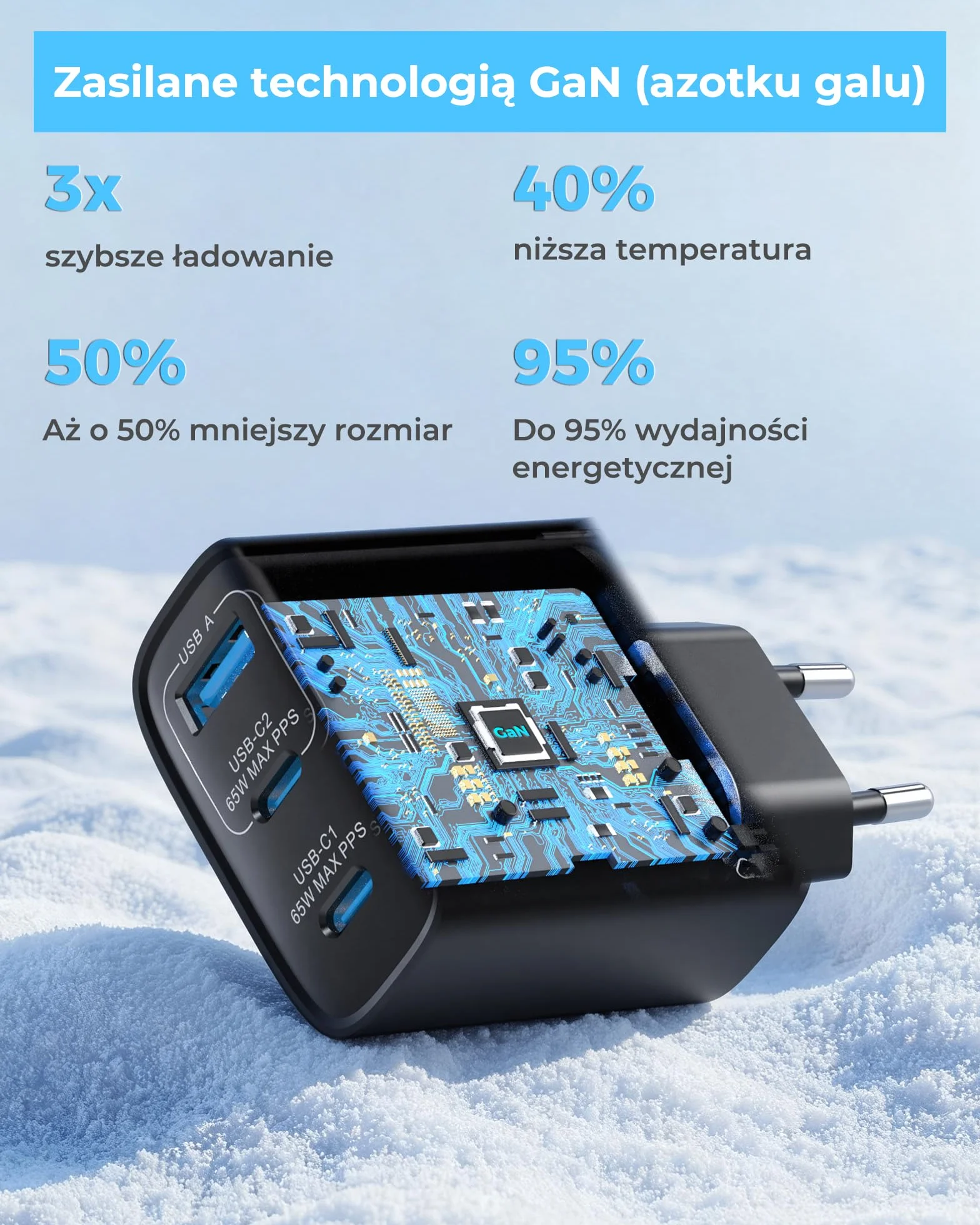 65W Ładowarka USB C 3-portowy zasilacz USB-C Szybka ładowarka PPS Ładowarka PD kompatybilna z MacBookiem Pro/Air, dla iPada Pro/Air, dla iPhone'a 16/16 Pro Max/15,Galaxy S24 Ultra, Pixel, Czarny