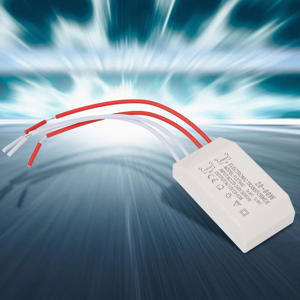 YUYTE Elektroniczne Napięcie Transformatora Zasilnik 220 V do 12 V 20-60W z Ultra cienką skorupą do Halogenowych Kubków Lampy G4