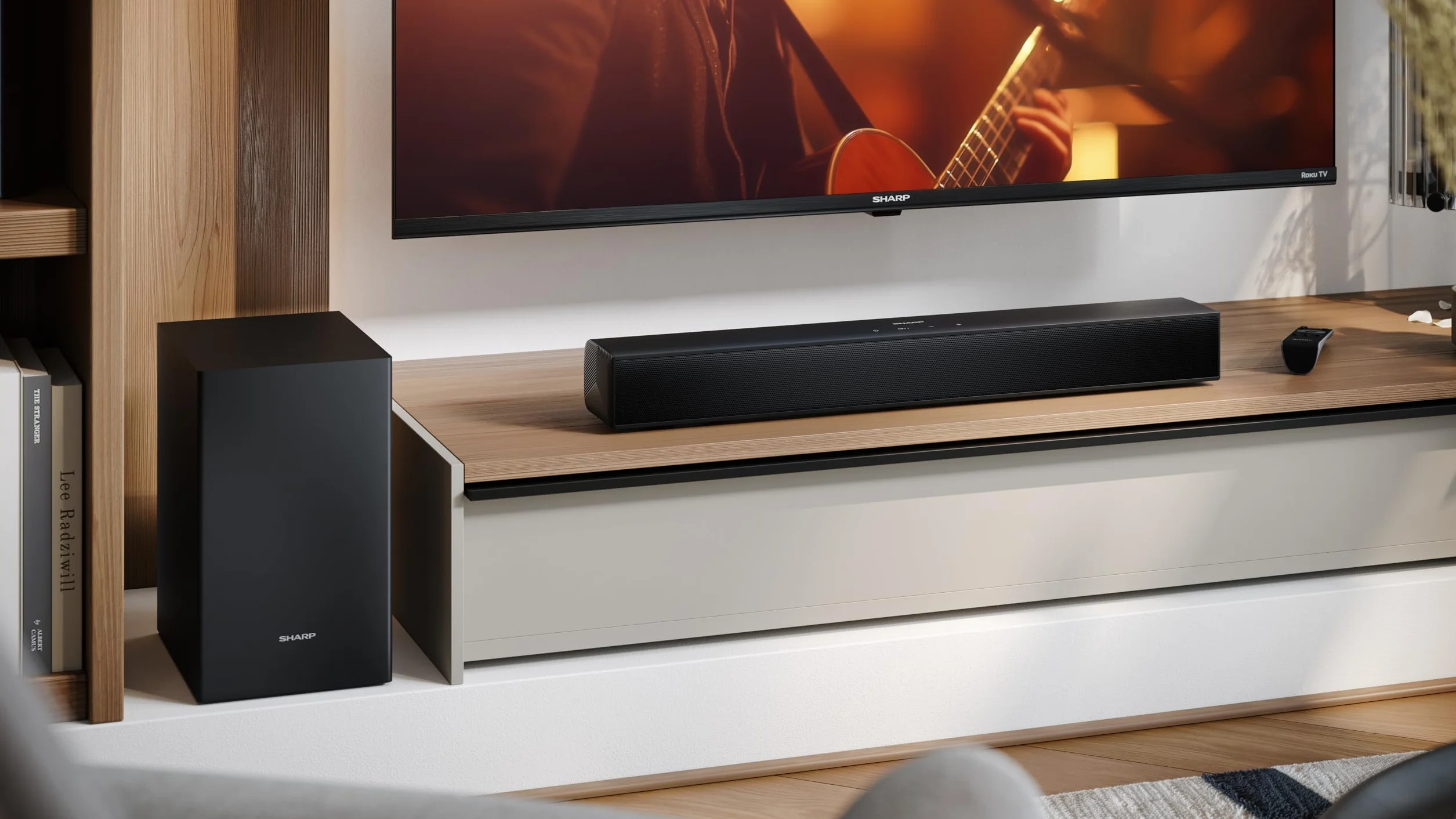 Sharp HT-SBW121 Soundbar 2.1 Slim z bezprzewodowym subwooferem, Bluetooth z HDMI ARC/CEC, 240W, cyfrowy optyczny dźwięk, AUX, USB Playback, 55 cm, kolor czarny