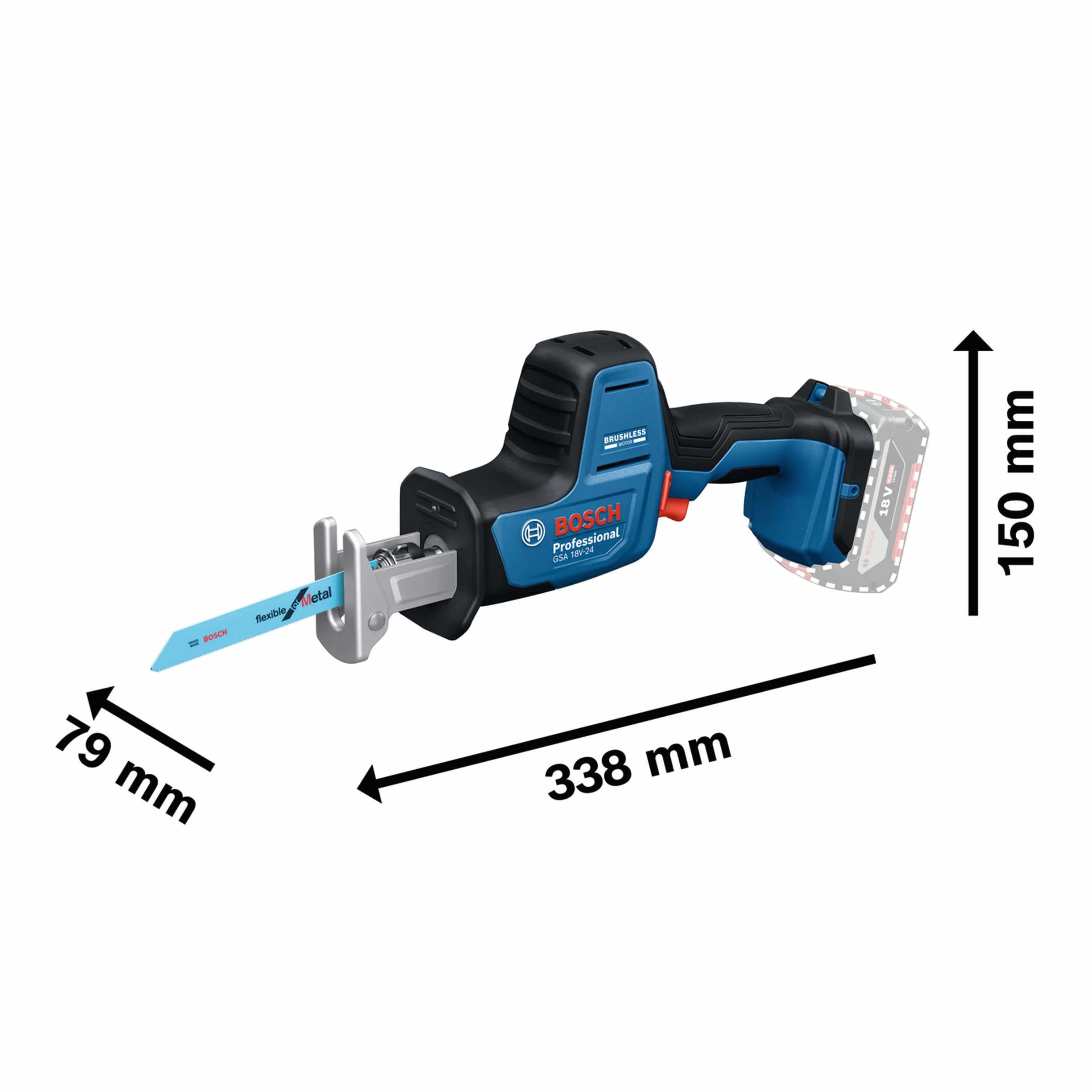 Bosch Professional 18V System Akumulatorowa piła szablasta GSA 18V-24 (brzeszczot S922EF, S2345X)