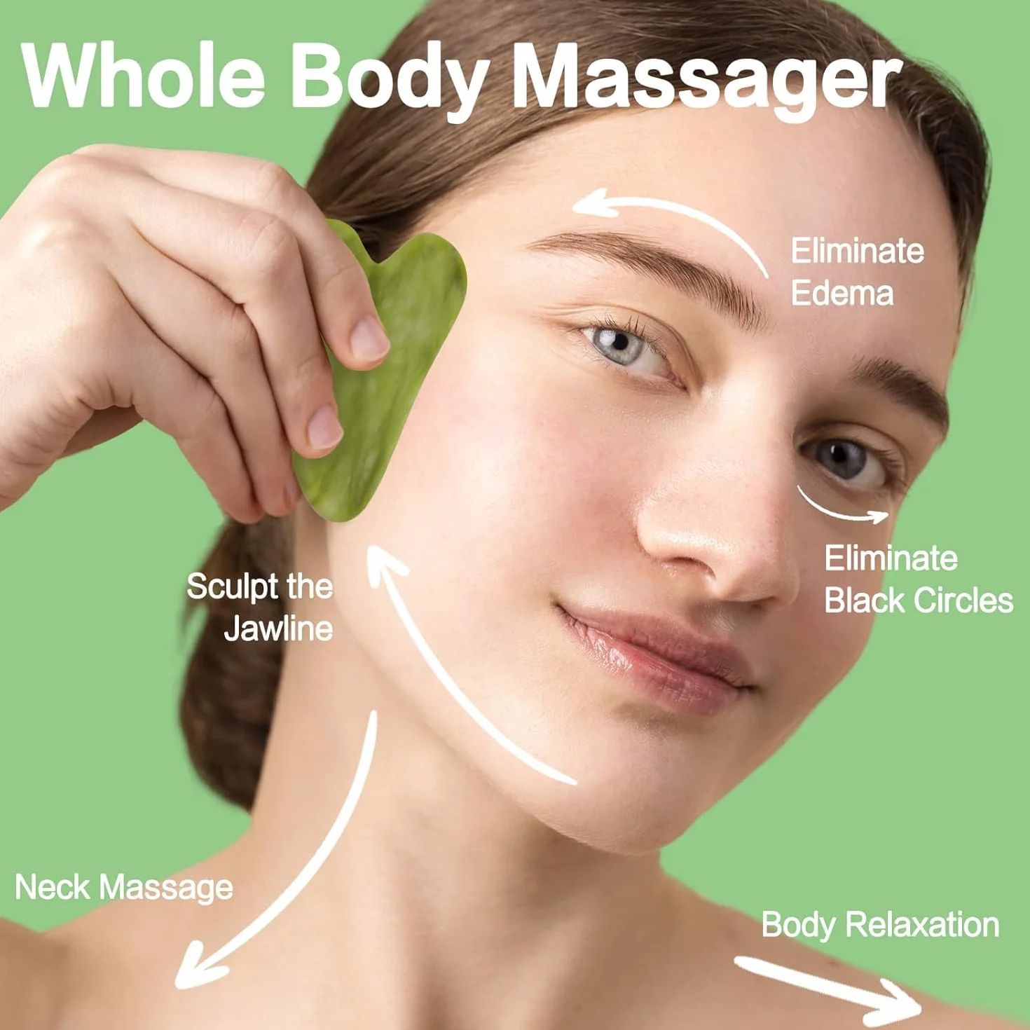 Narzędzie do masażu Gua Sha z jadeitem – naturalny kamień jadeitowy do masażu twarzy, oczu, szyi, prezenty do pielęgnacji skóry dla kobiet i mężczyzn (zielony)